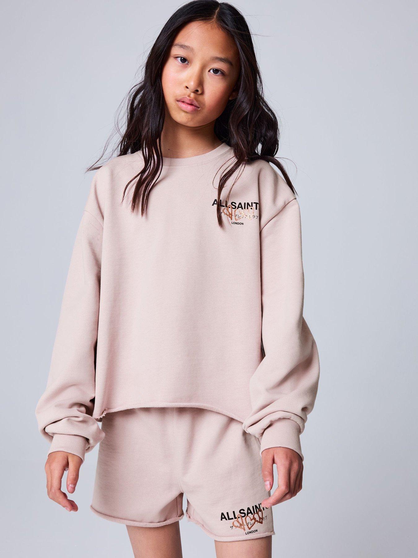 smALLSAINTS Girls Ribbed Sweatshirt  &  Short Set - Pink