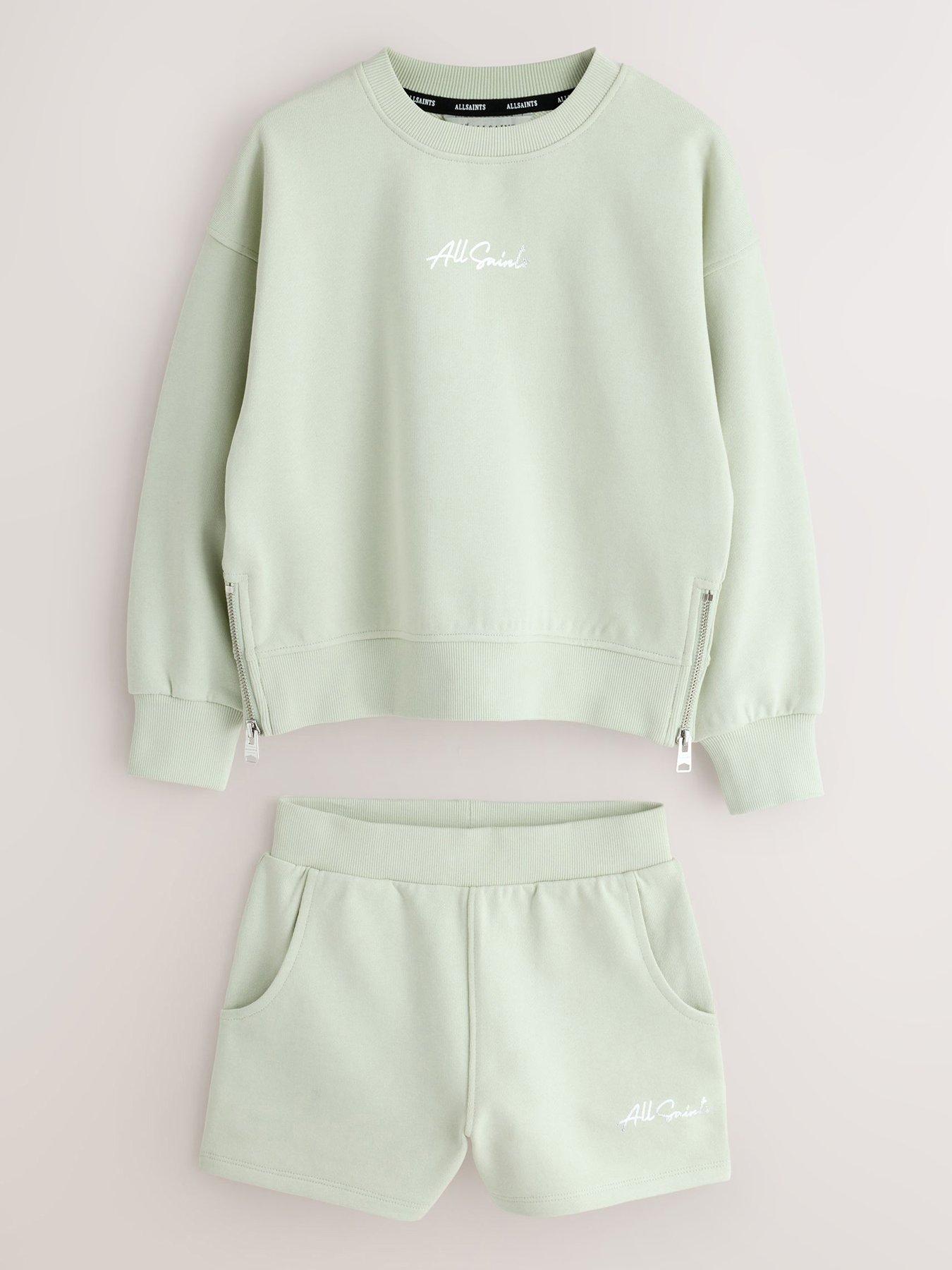 Image 2 of 7 of smALLSAINTS Girls Zip Detail Sweat And Shorts Set - Green