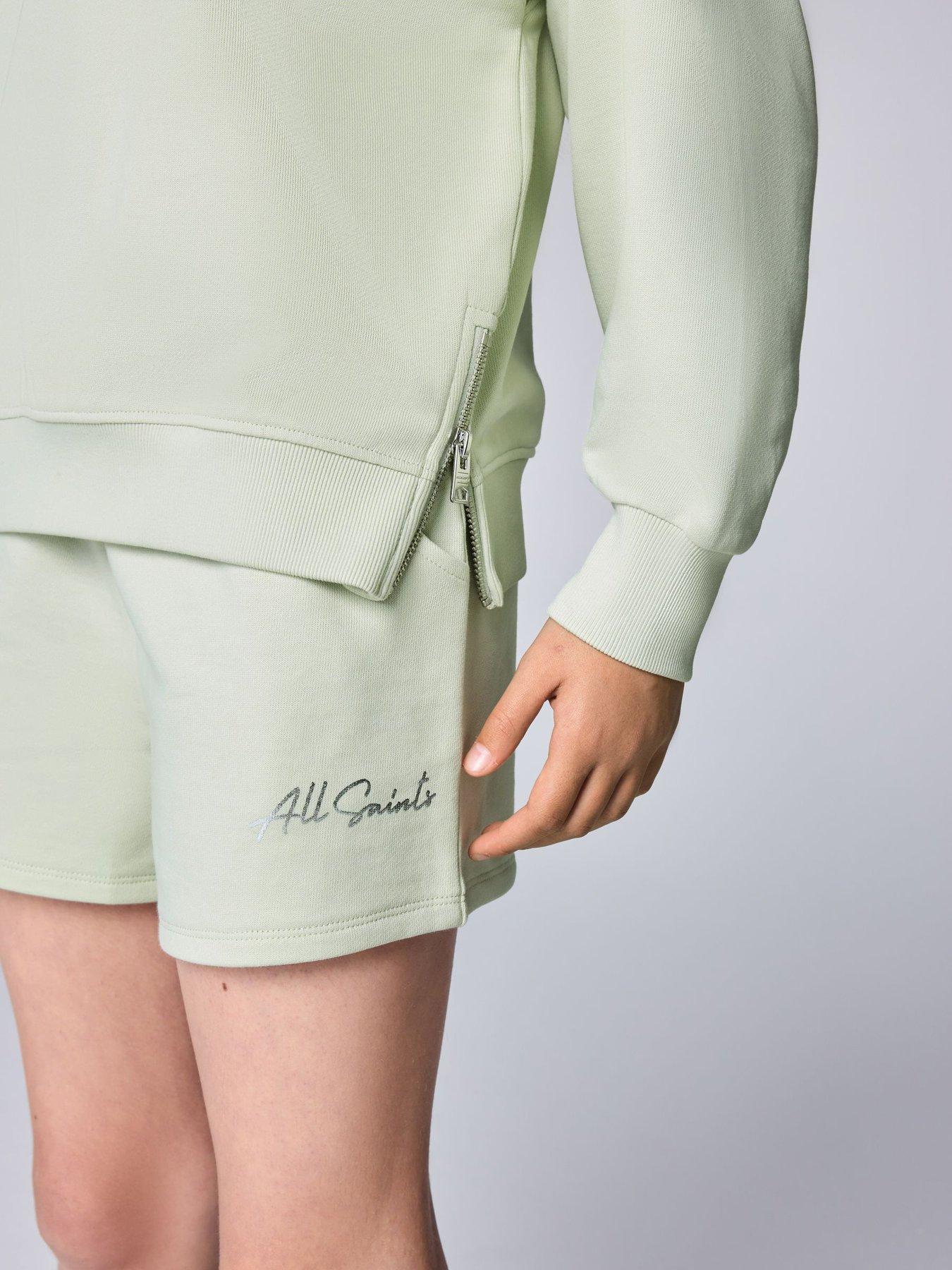 Image 4 of 7 of smALLSAINTS Girls Zip Detail Sweat And Shorts Set - Green