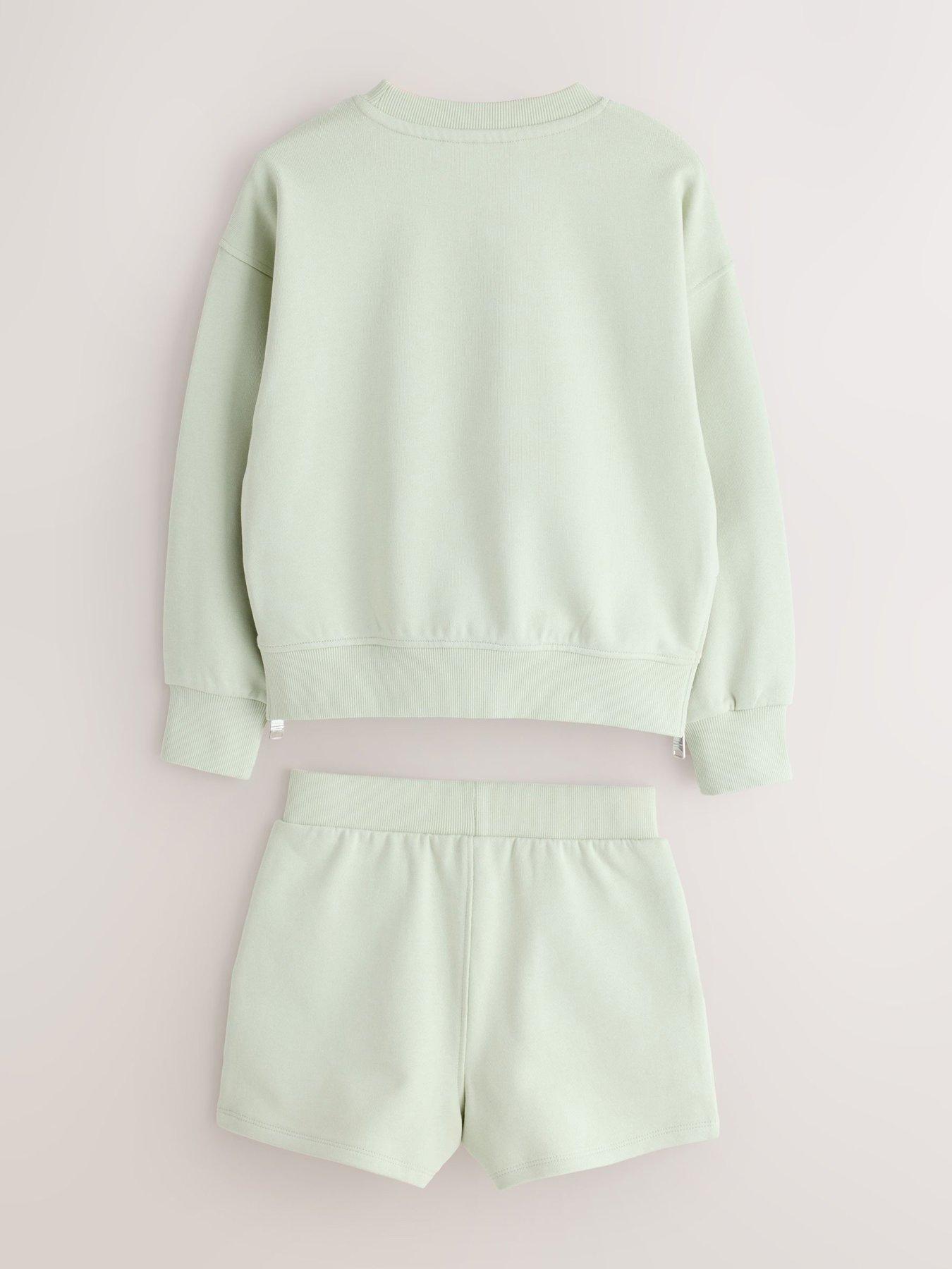 Image 6 of 7 of smALLSAINTS Girls Zip Detail Sweat And Shorts Set - Green