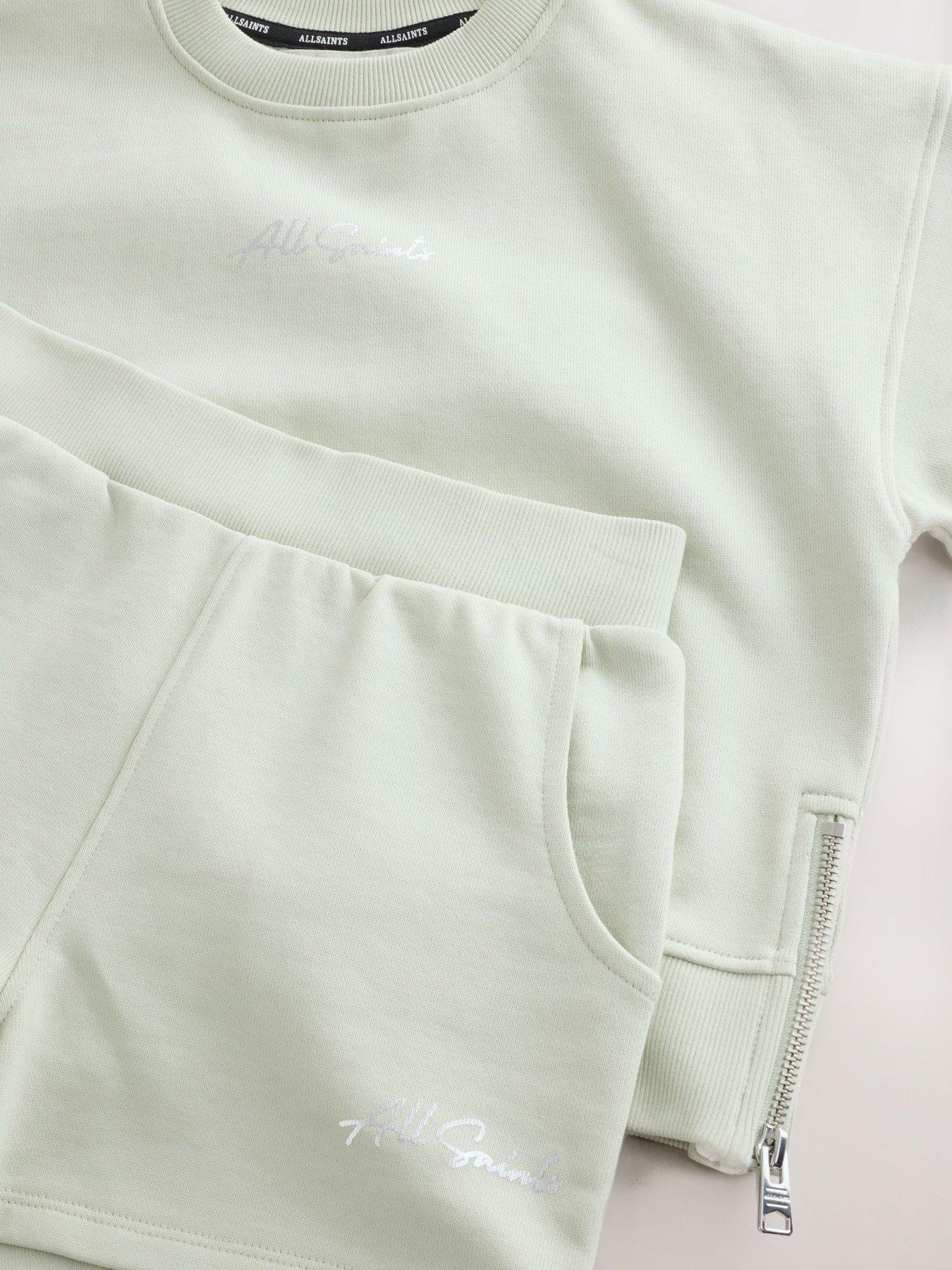Image 7 of 7 of smALLSAINTS Girls Zip Detail Sweat And Shorts Set - Green