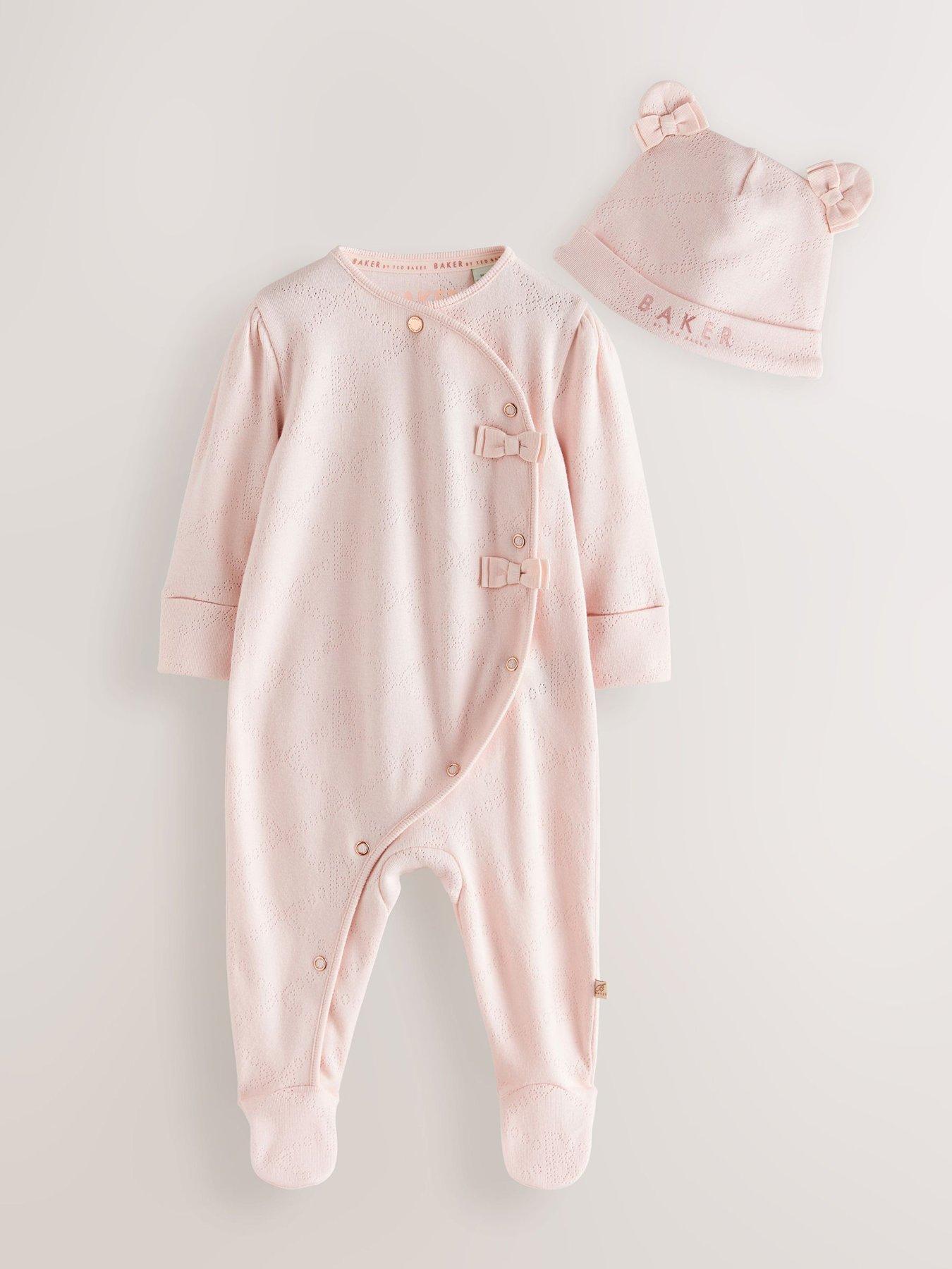 Ted Baker Baby Girls Pointelle Sleepsuit  &  Hat - Light Pink