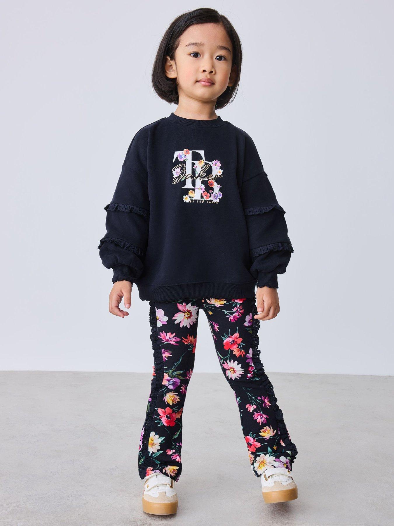 Ted Baker Younger Girls Lace Sweat Top  &  Flare Leggings Set - Black