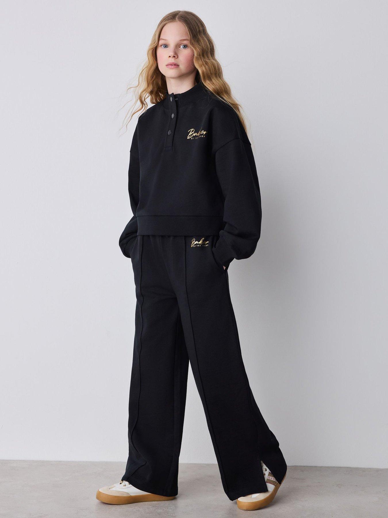 Ted Baker Older Girls 2 Piece Funnel Neck Graphic Sweat  &  Wide Leg Set - Black