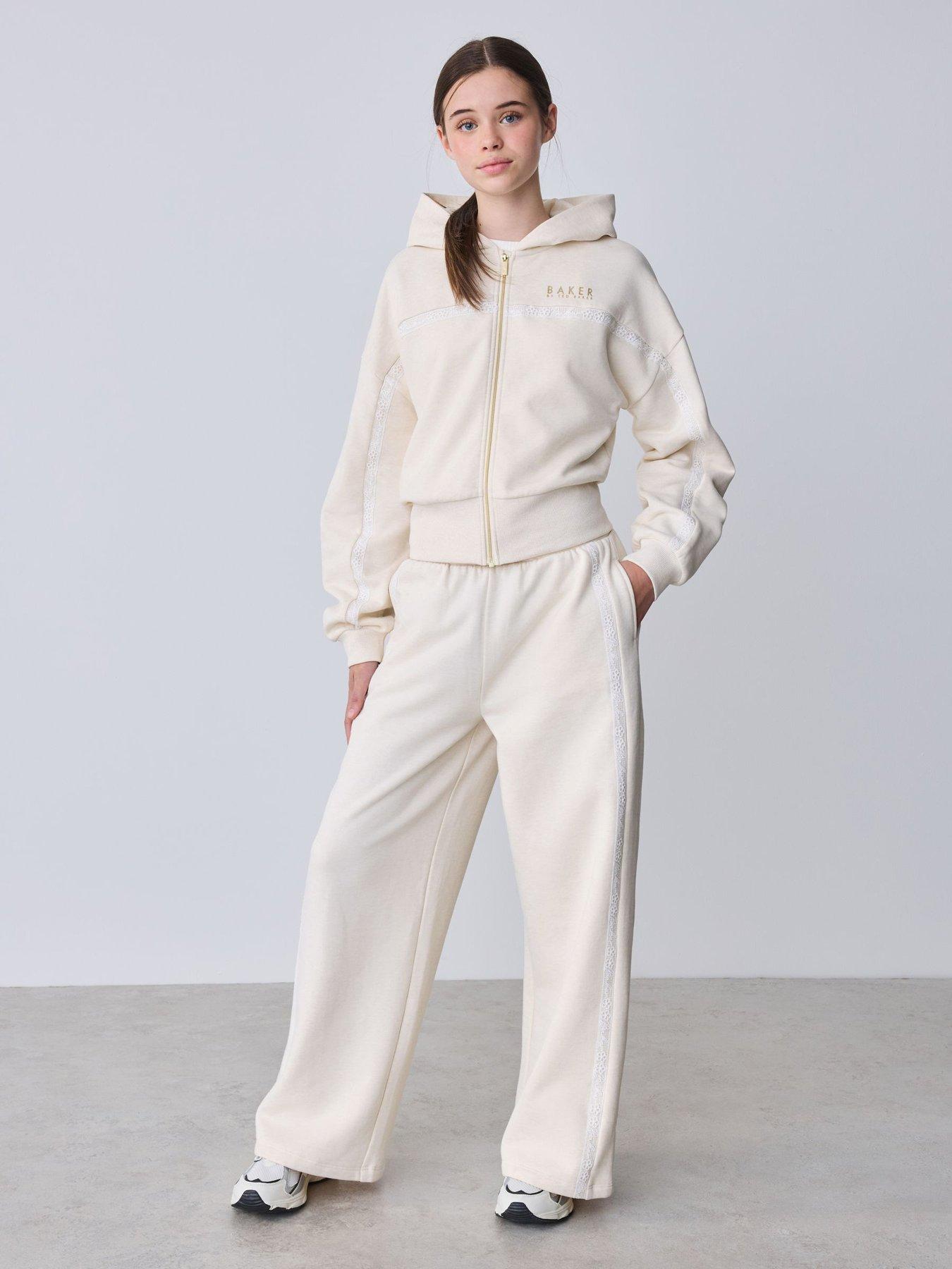 Ted Baker Older Girls Zip Through Hoodie  &  Wide Leg Jogger Co-Ord Set  - Cream