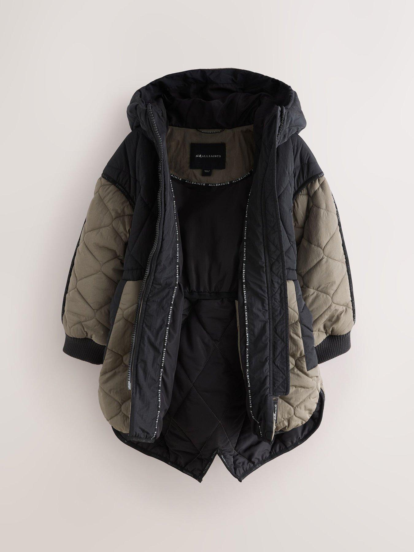 Image 5 of 7 of smALLSAINTS Girls' Colour Block Longline Quilted Jacket - Black/Green