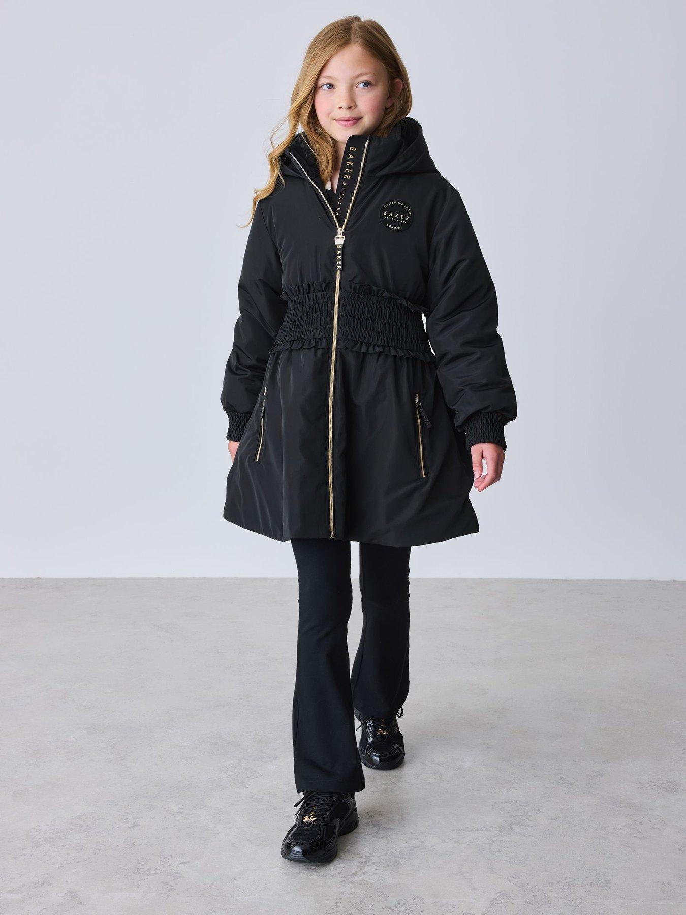 Ted Baker Older Girls Shower Resistant Shirred Waist Raincoat - Black