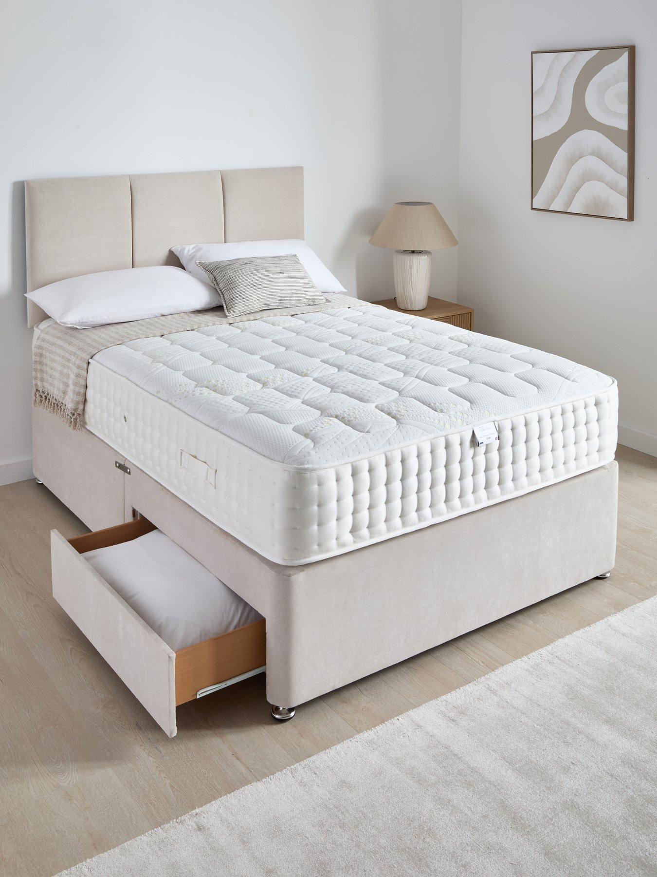 The Very Collection Sheridan Divan Base with 2 Drawers + Headboard + Natural Fibre Pocket 1500 Mattress