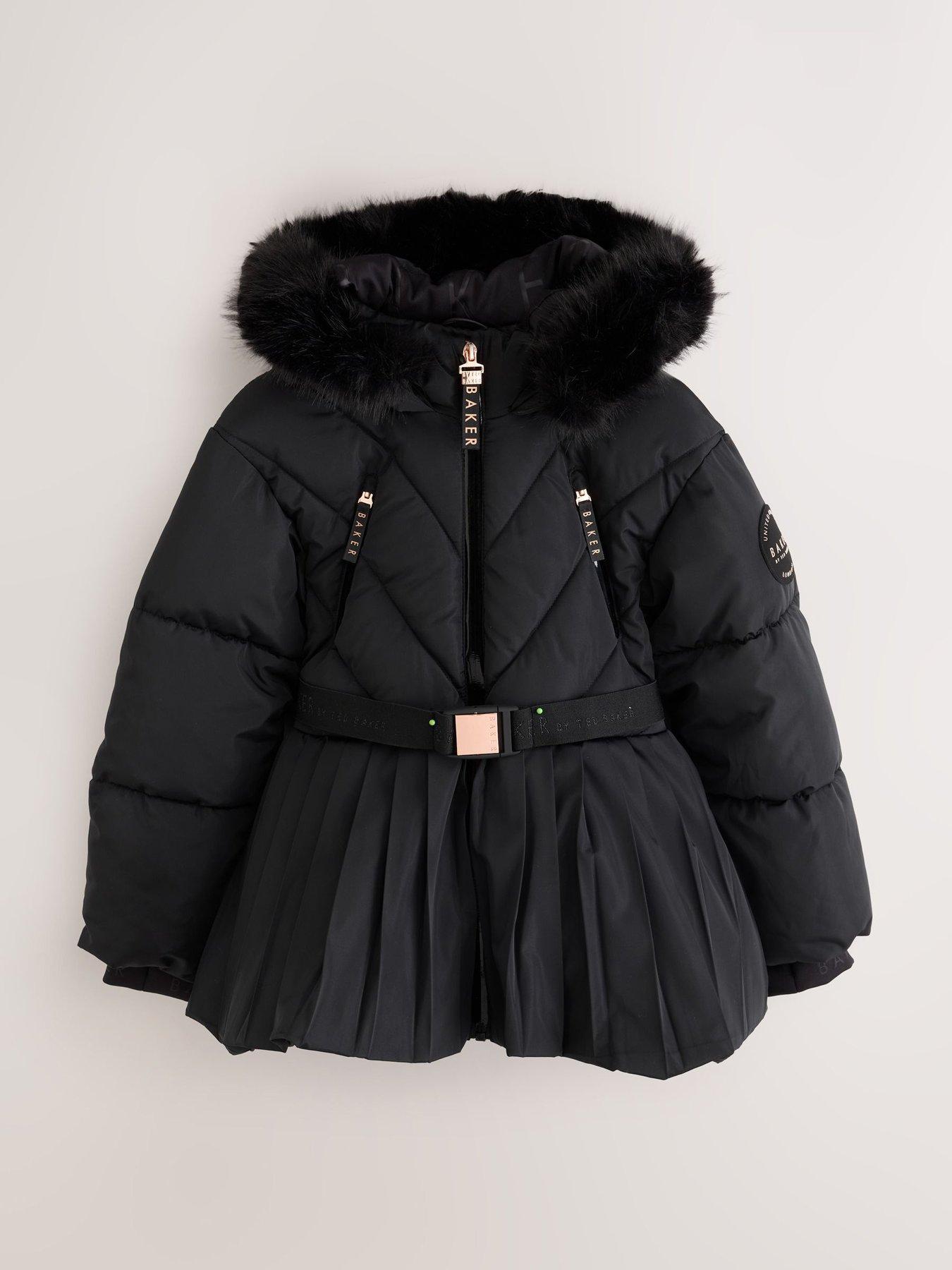 Ted Baker Older Girls Shower Resistant Short Belted Pleat Skirt Coat - Black