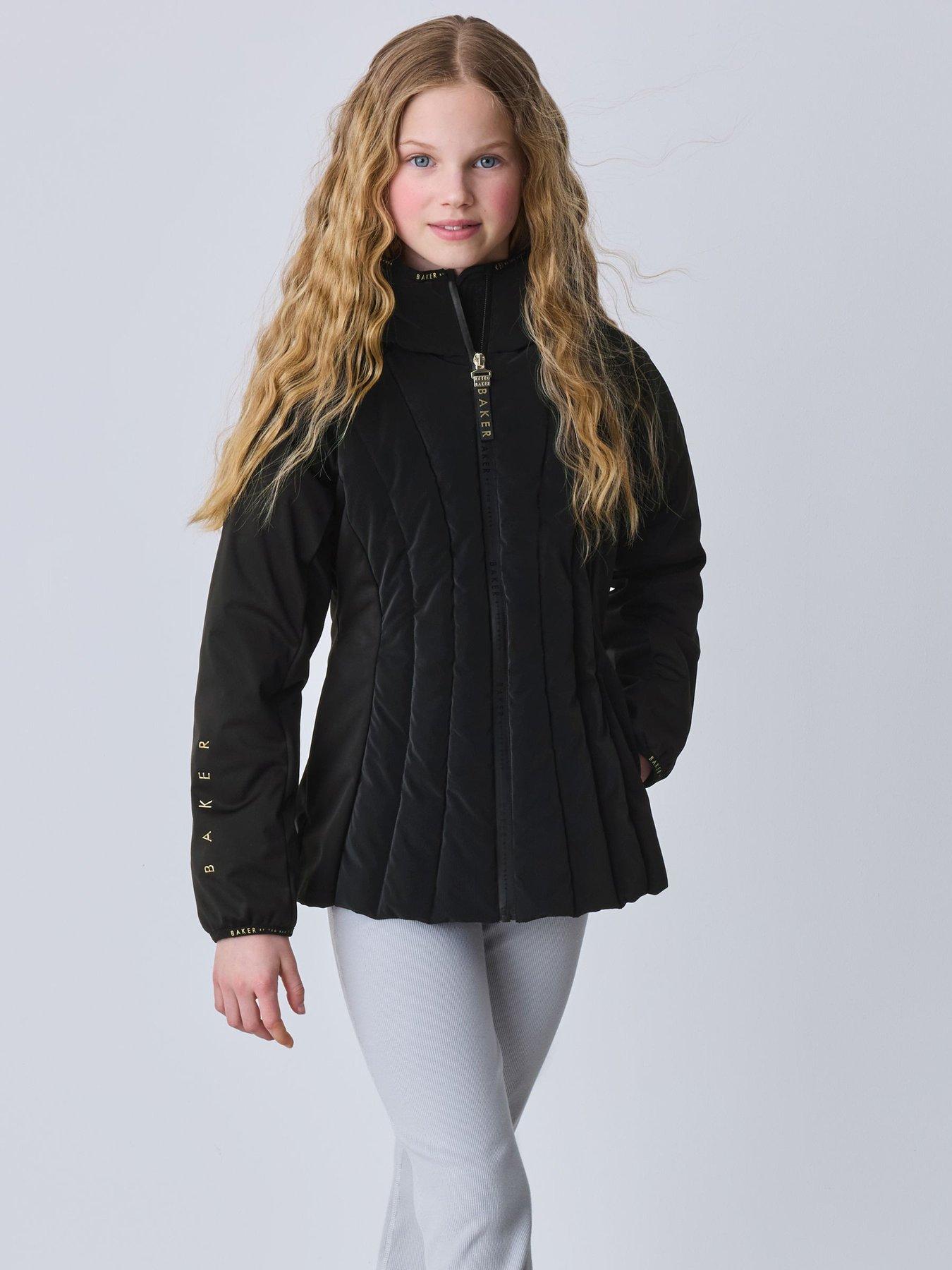 Ted Baker Older Girls Shower Resistant Short Seamed Panel Coat - Black