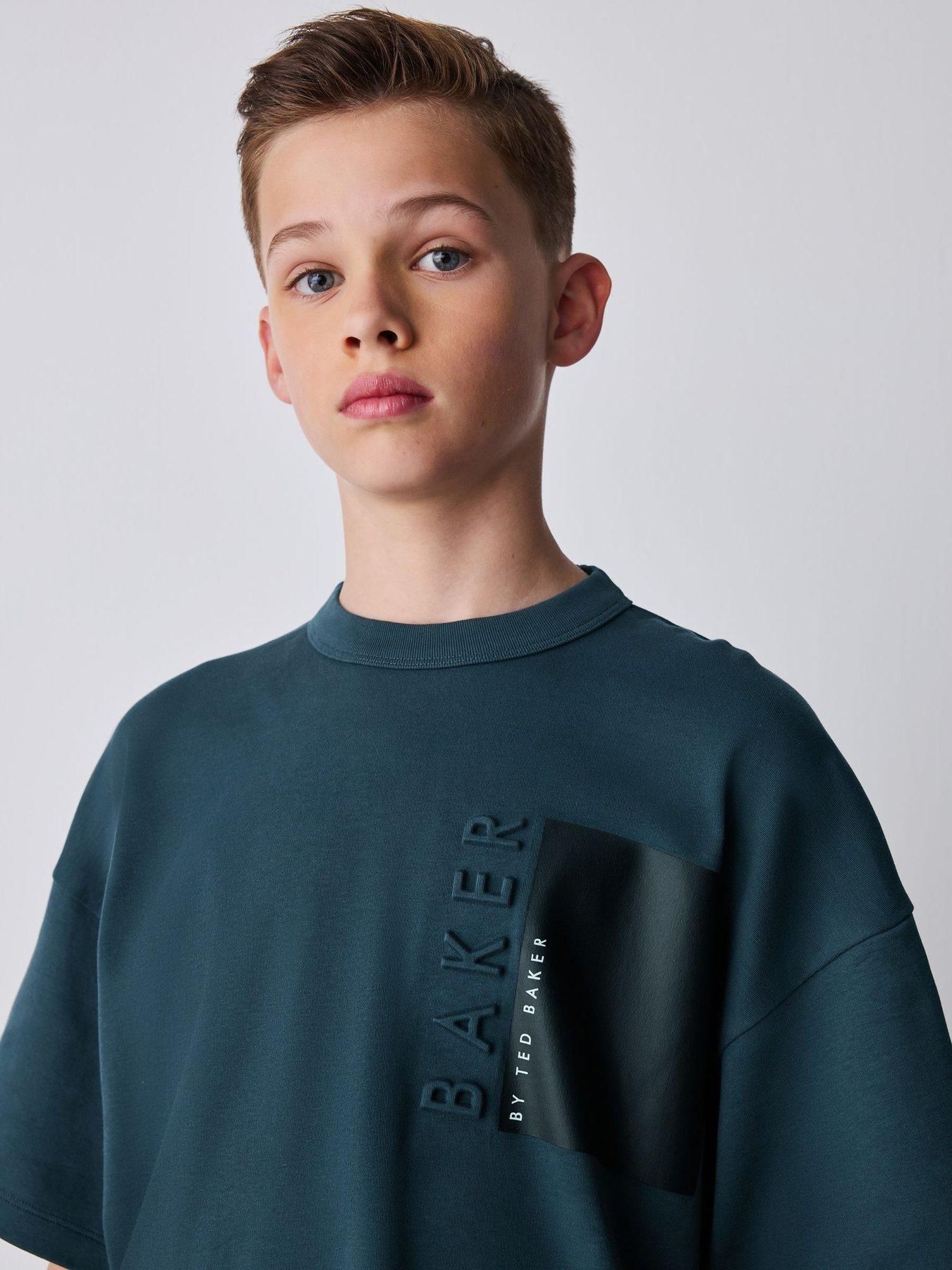 Image 4 of 7 of Ted Baker Boys Embossed Short Sleeve T-shirt - Dark Grey