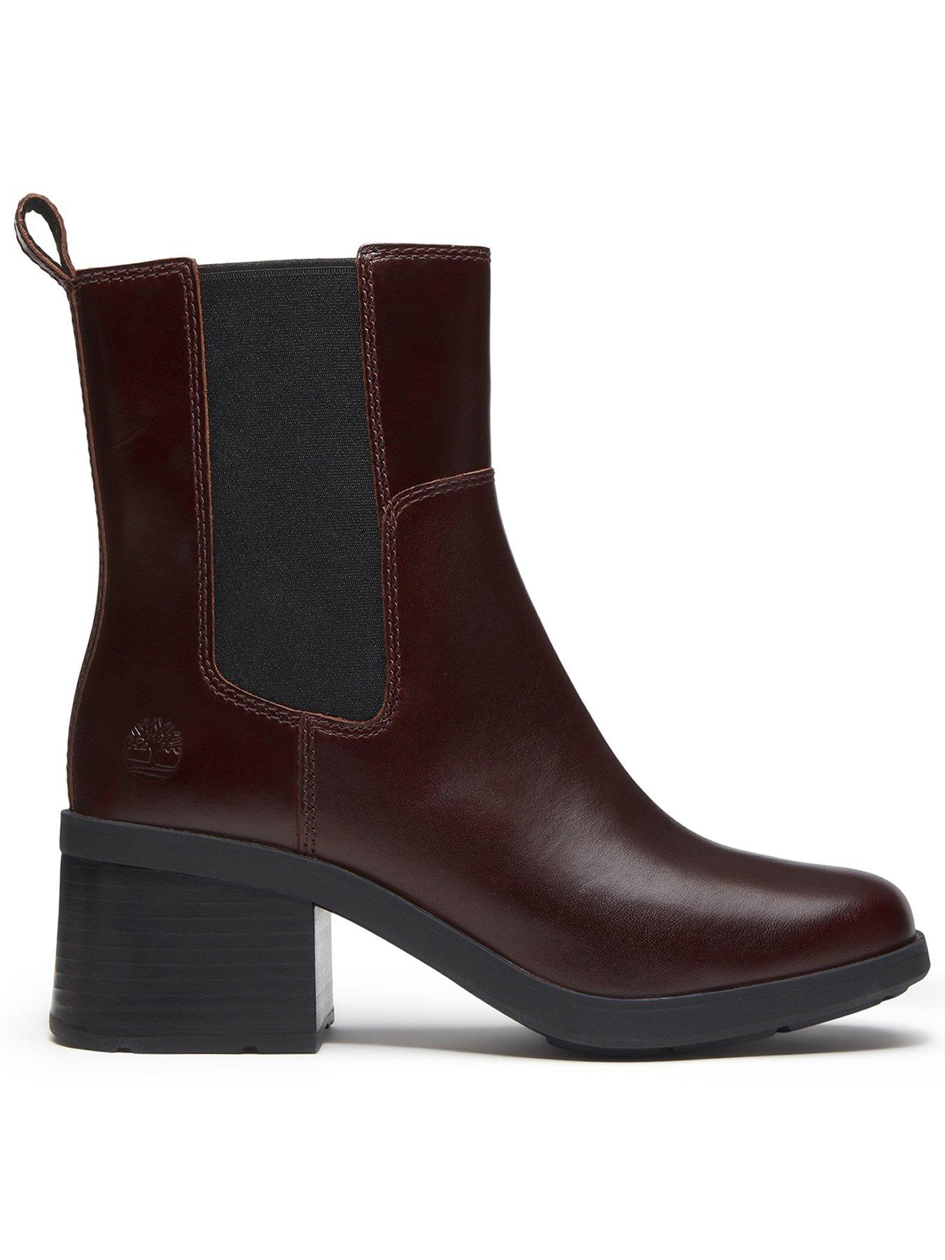 Image 1 of 7 of Timberland Womens Bellevaux Premium Leather Block Heel Chelsea Boots - Red
