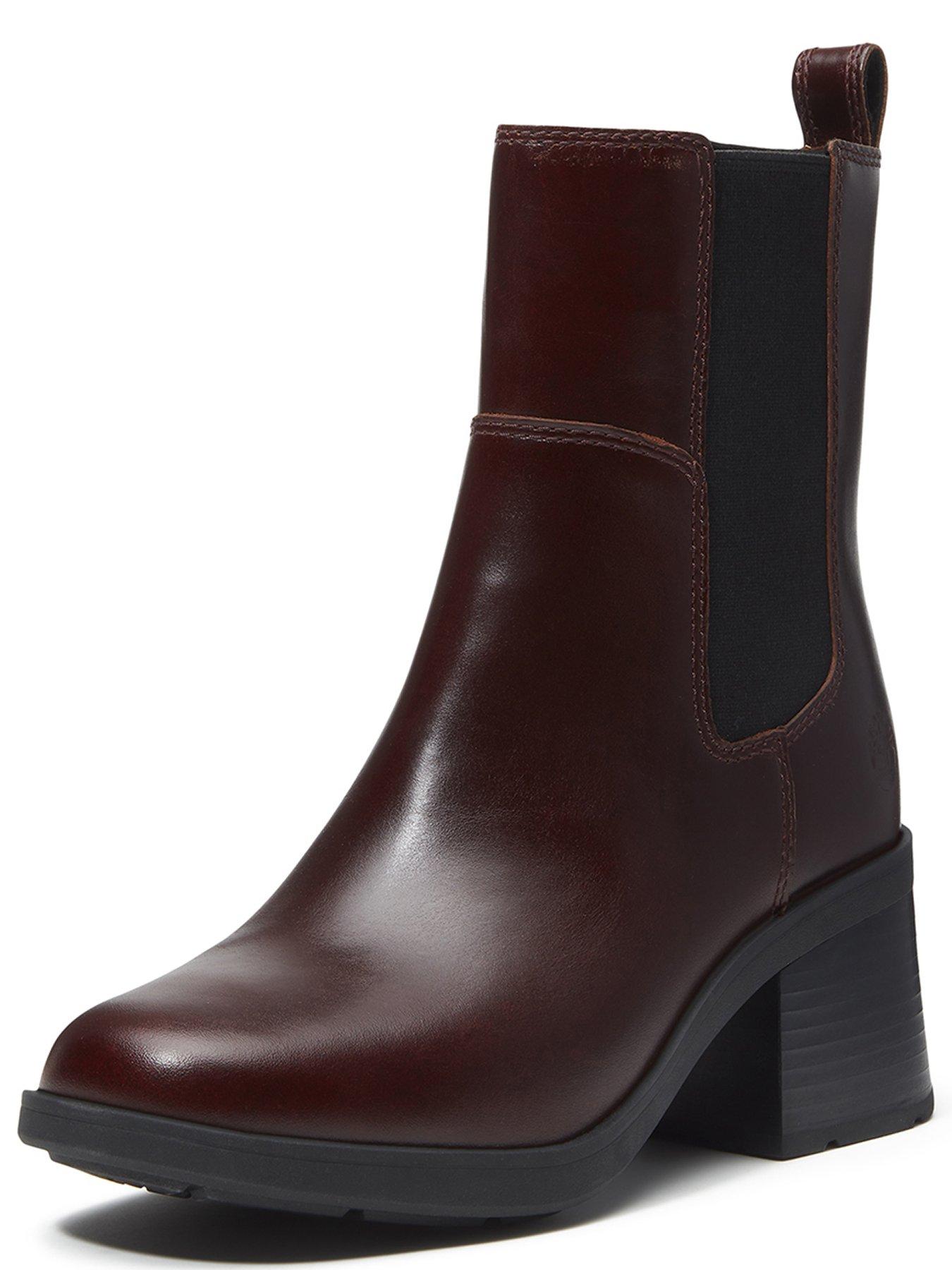 Image 5 of 7 of Timberland Womens Bellevaux Premium Leather Block Heel Chelsea Boots - Red