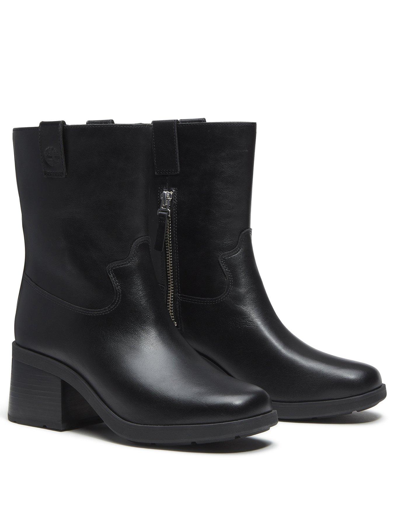 Image 2 of 7 of Timberland Bellevaux Leather Block Heel Side Zip Ankle Boots - Black