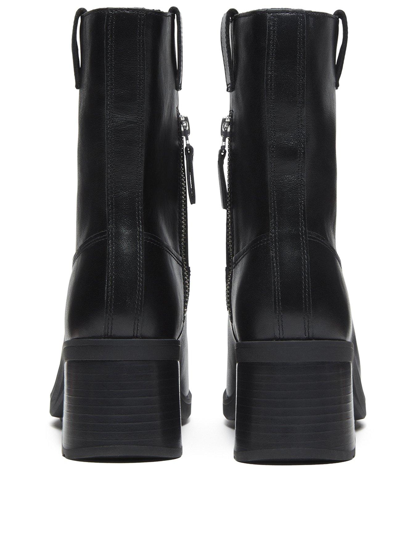 Image 3 of 7 of Timberland Bellevaux Leather Block Heel Side Zip Ankle Boots - Black