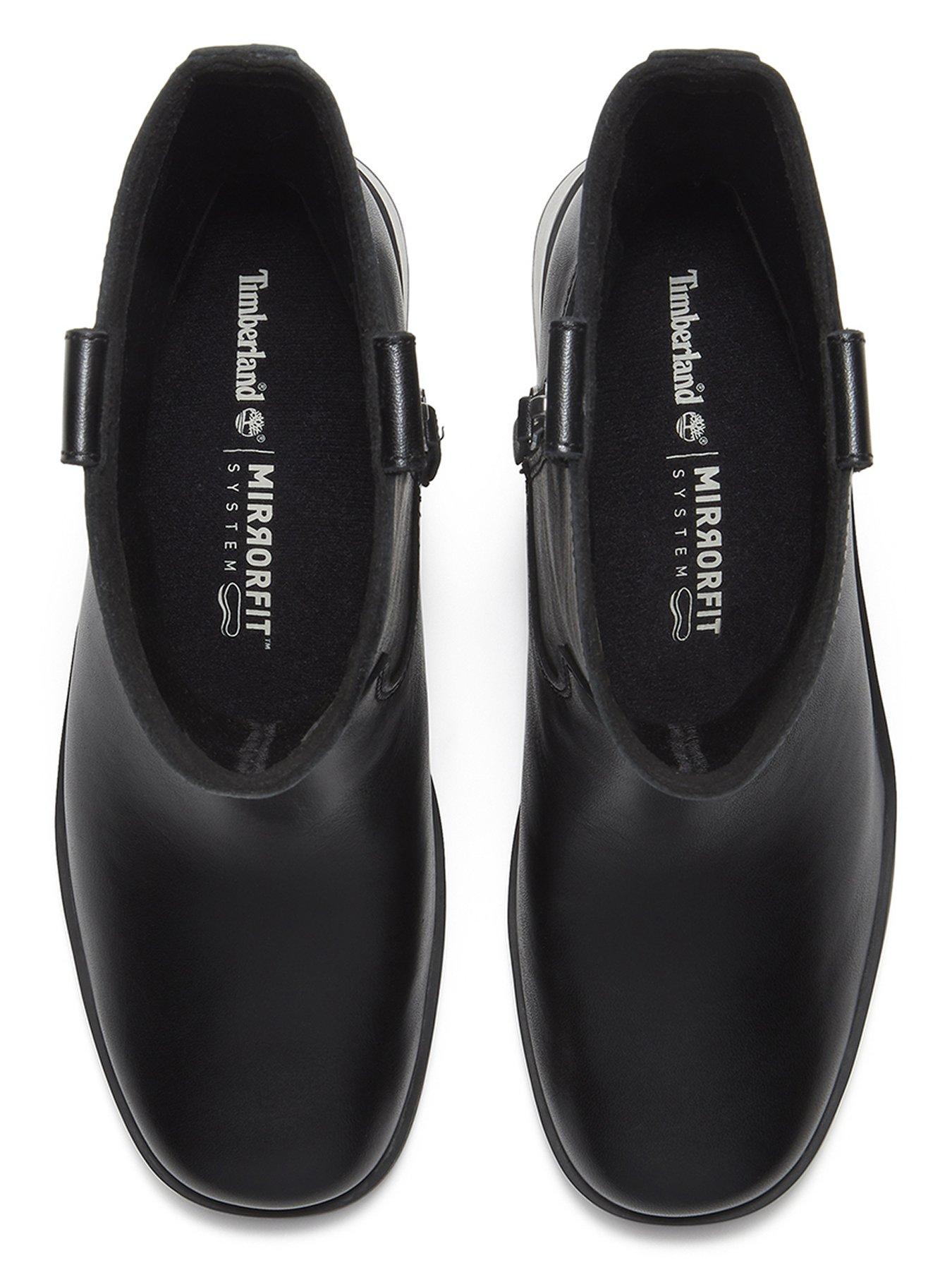 Image 4 of 7 of Timberland Bellevaux Leather Block Heel Side Zip Ankle Boots - Black