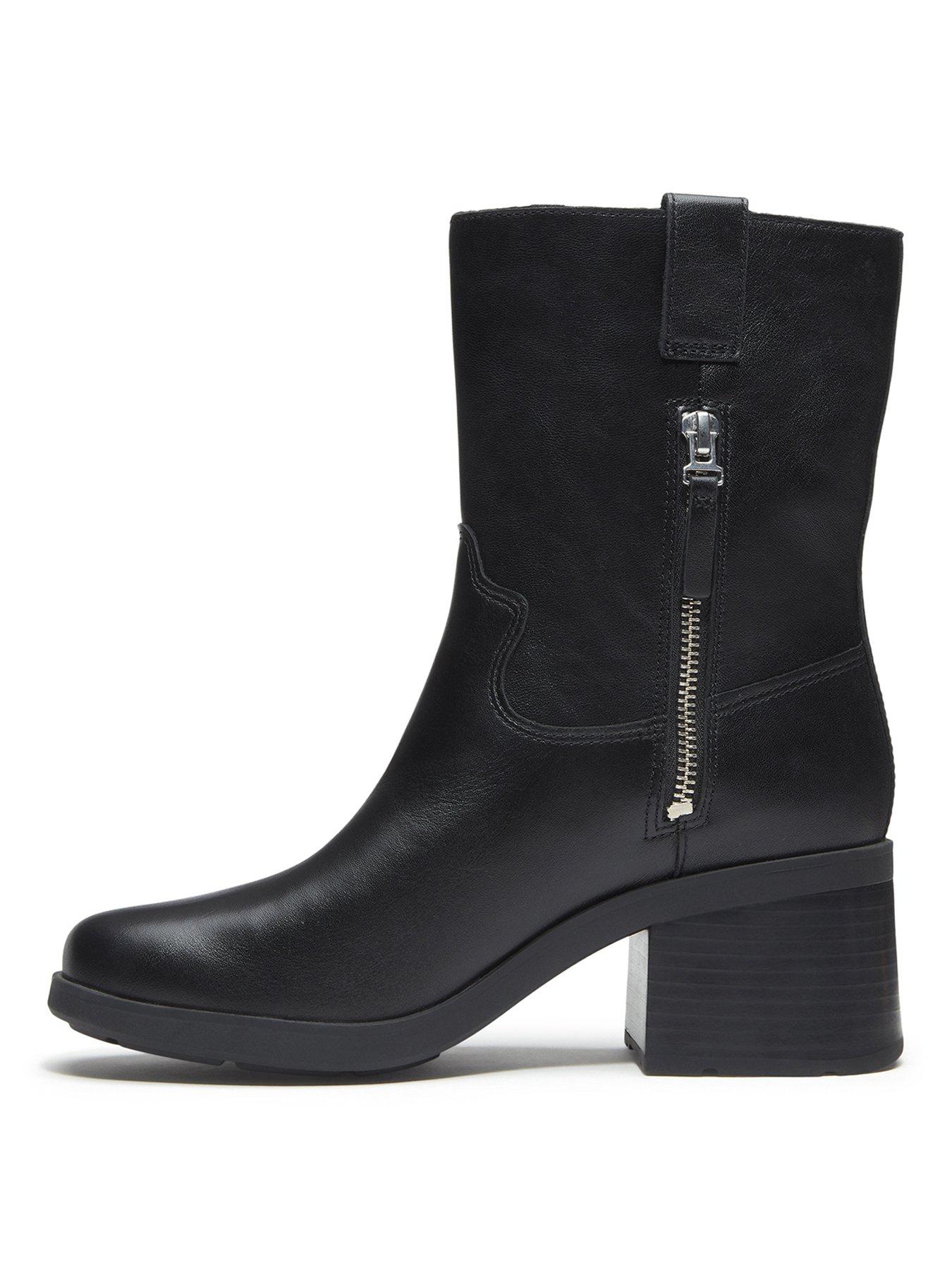 Image 6 of 7 of Timberland Bellevaux Leather Block Heel Side Zip Ankle Boots - Black