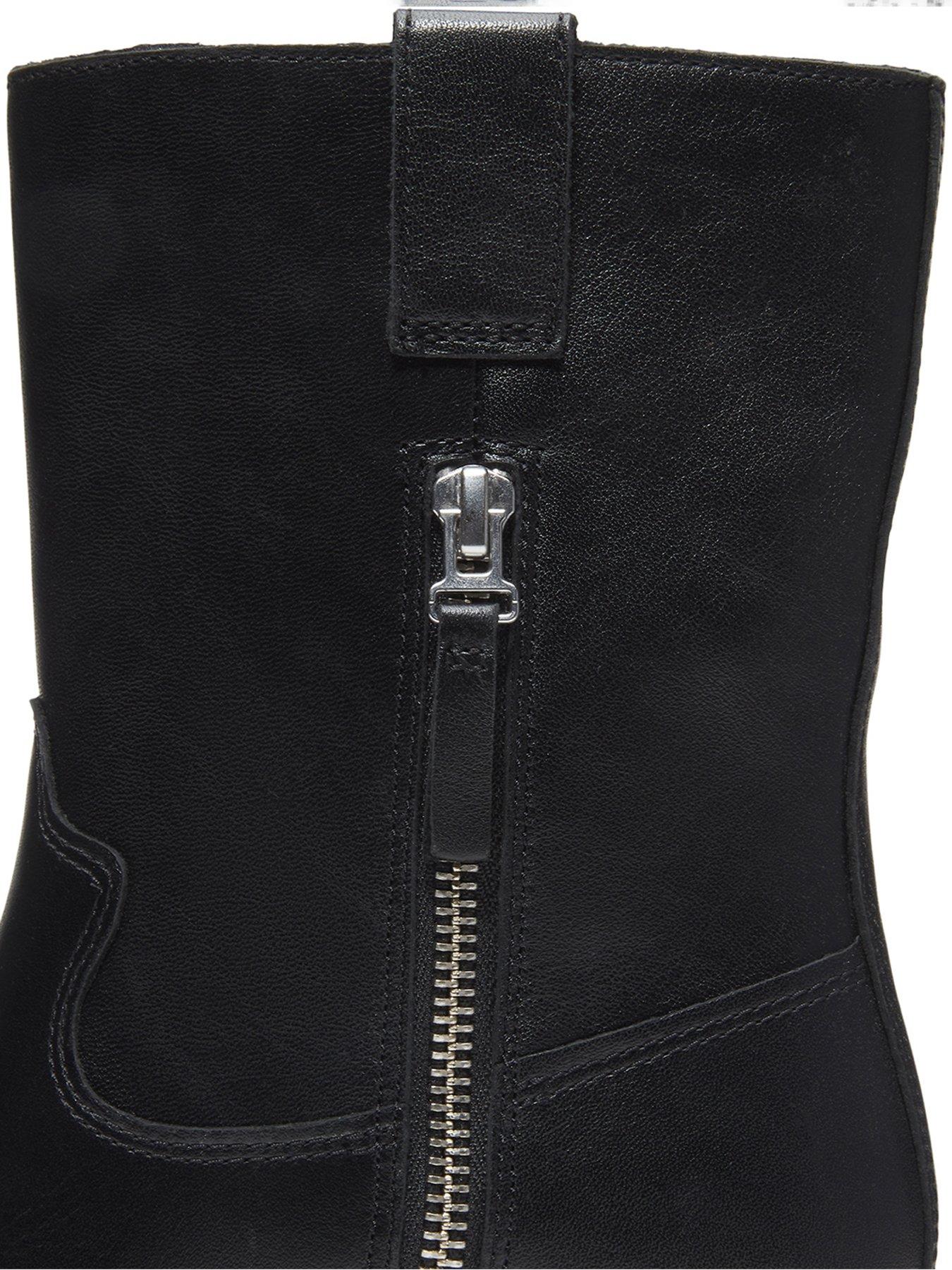 Image 7 of 7 of Timberland Bellevaux Leather Block Heel Side Zip Ankle Boots - Black