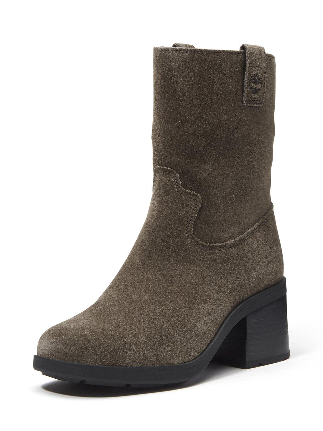 Image 7 of 7 of Timberland Womens Bellevaux Suede Zip Up Block Heel Boots - Brown