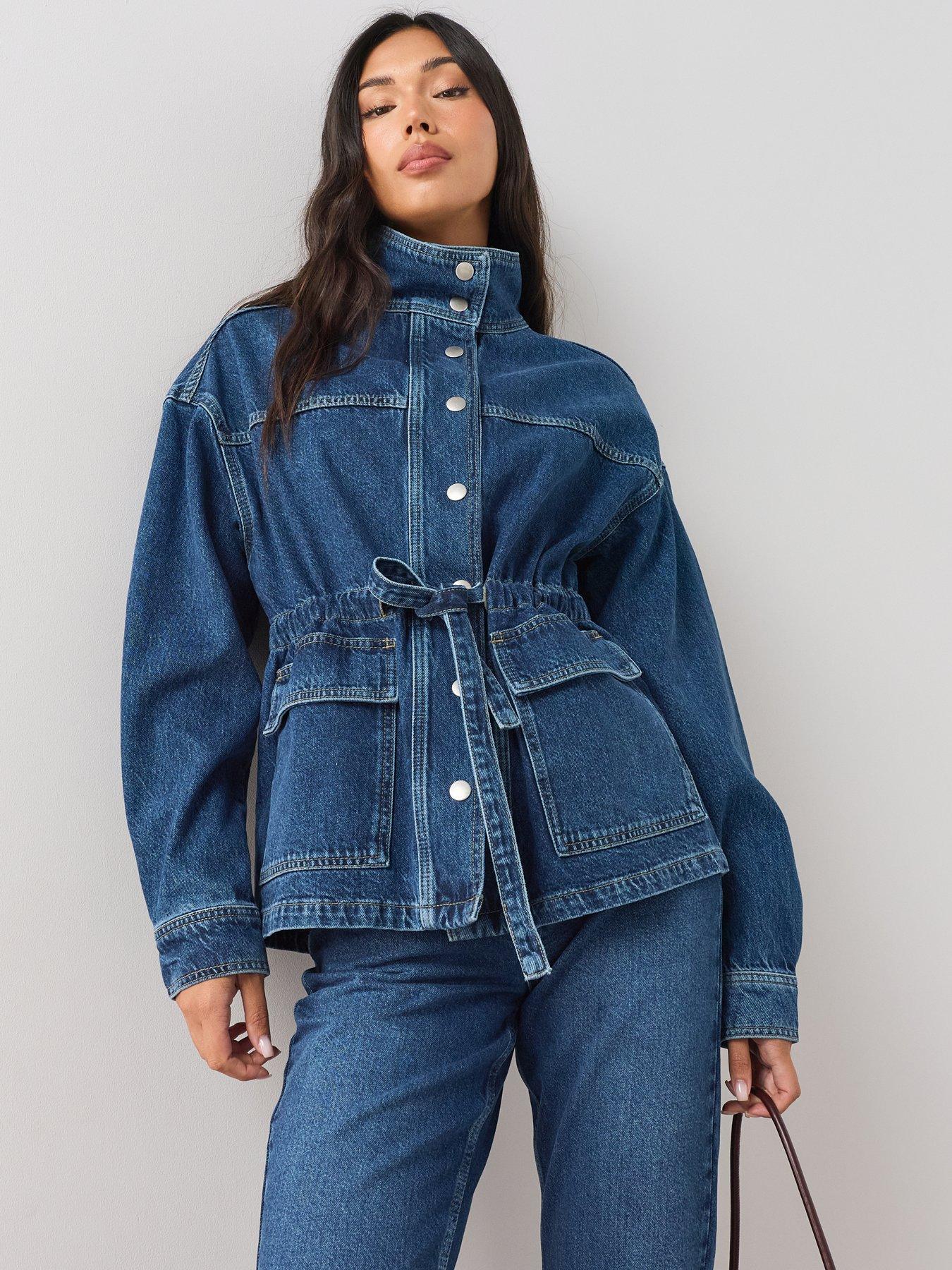 Image 1 of 7 of The Very Collection Co-Ord Funnel Neck Jacket - Mid Wash