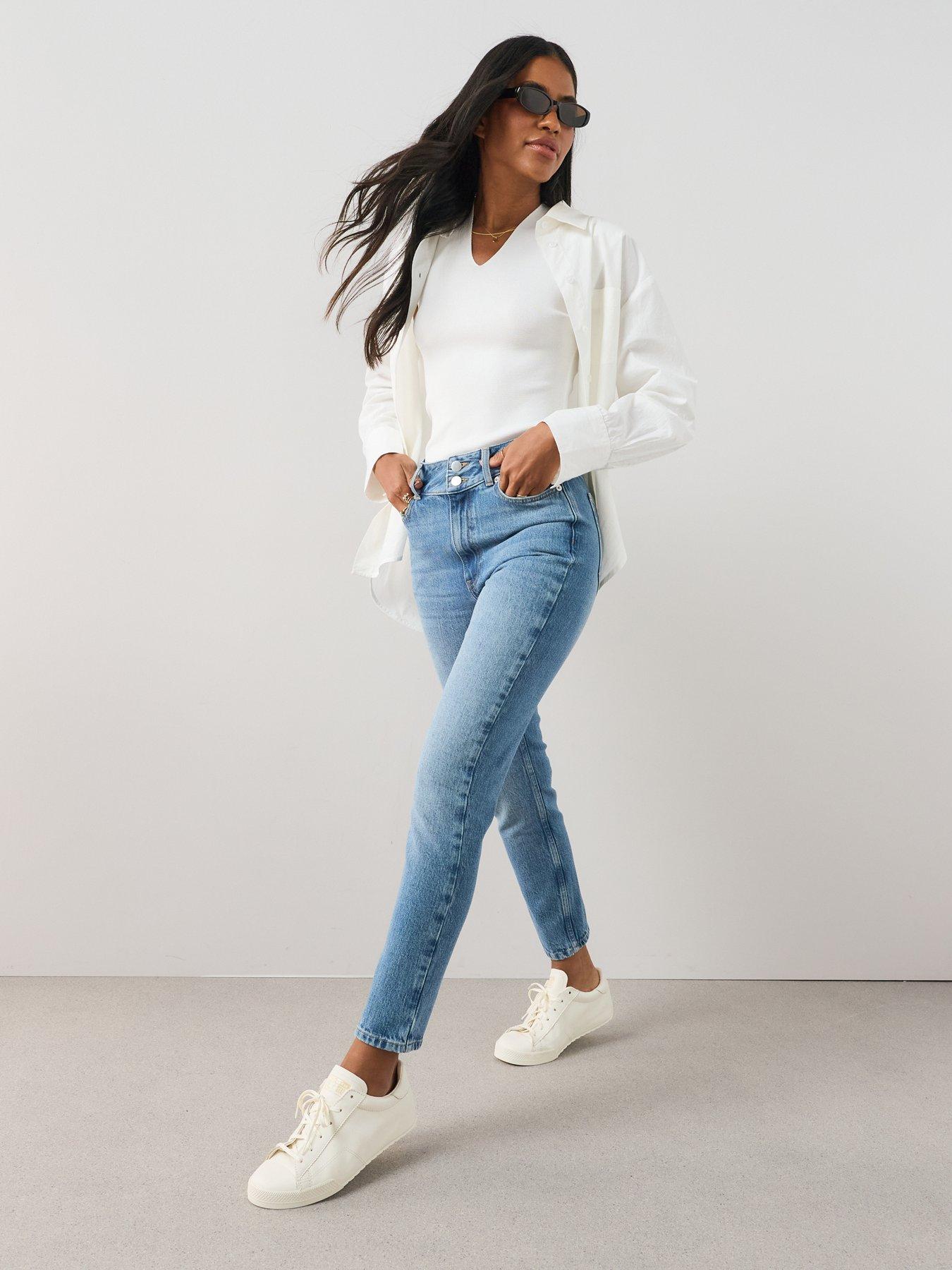 The Very Collection High Waist Sculpt Slim Mom Jeans - Mid Wash
