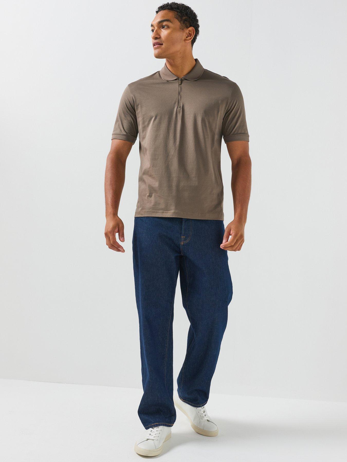 Image 3 of 6 of Armani Exchange Zip Neck Polo Shirt - Brown