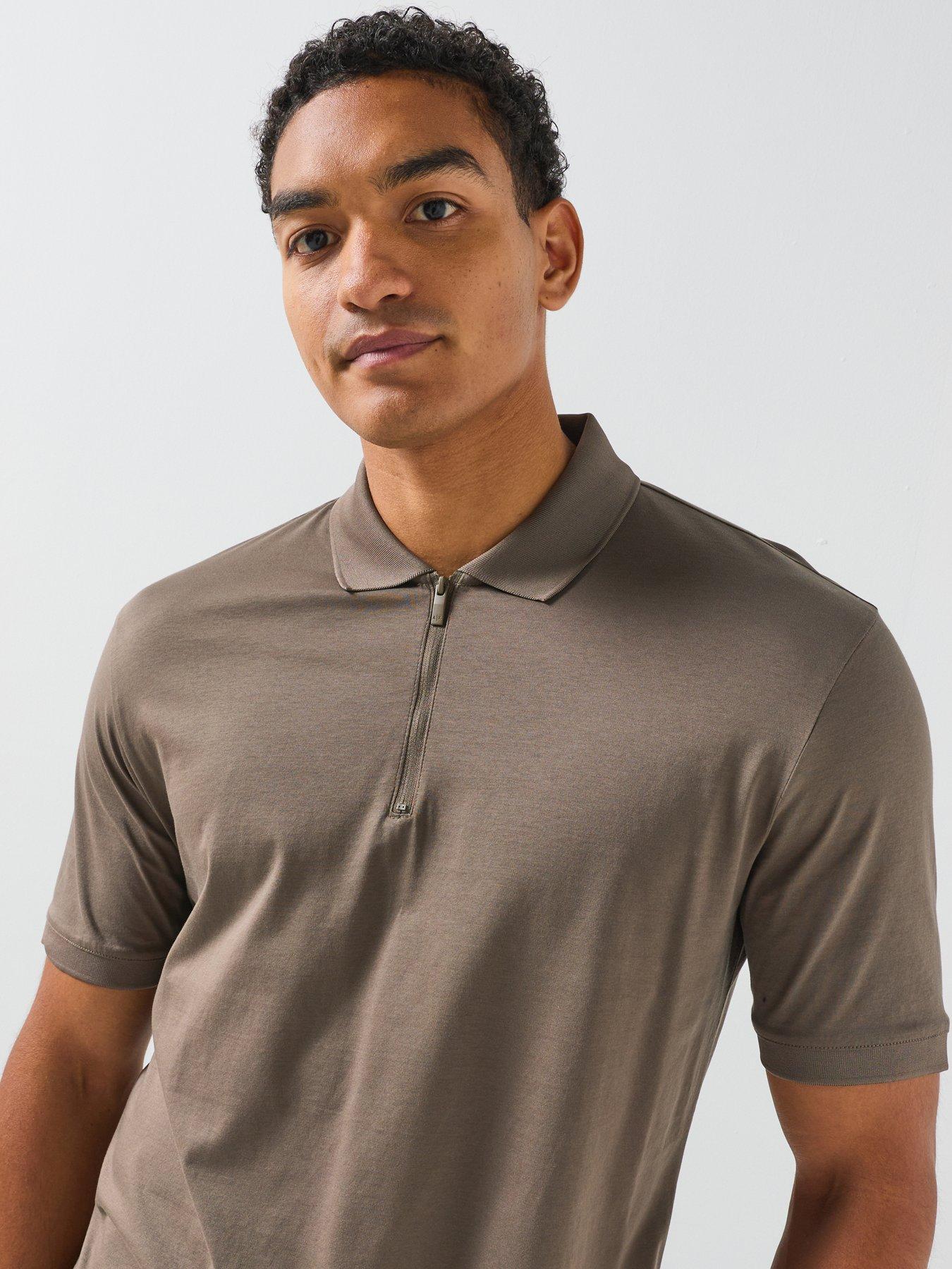Image 4 of 6 of Armani Exchange Zip Neck Polo Shirt - Brown