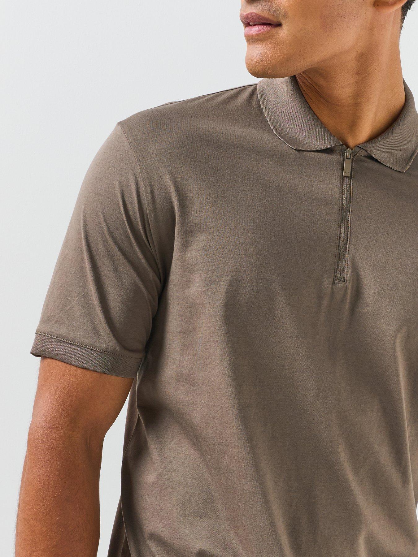 Image 5 of 6 of Armani Exchange Zip Neck Polo Shirt - Brown
