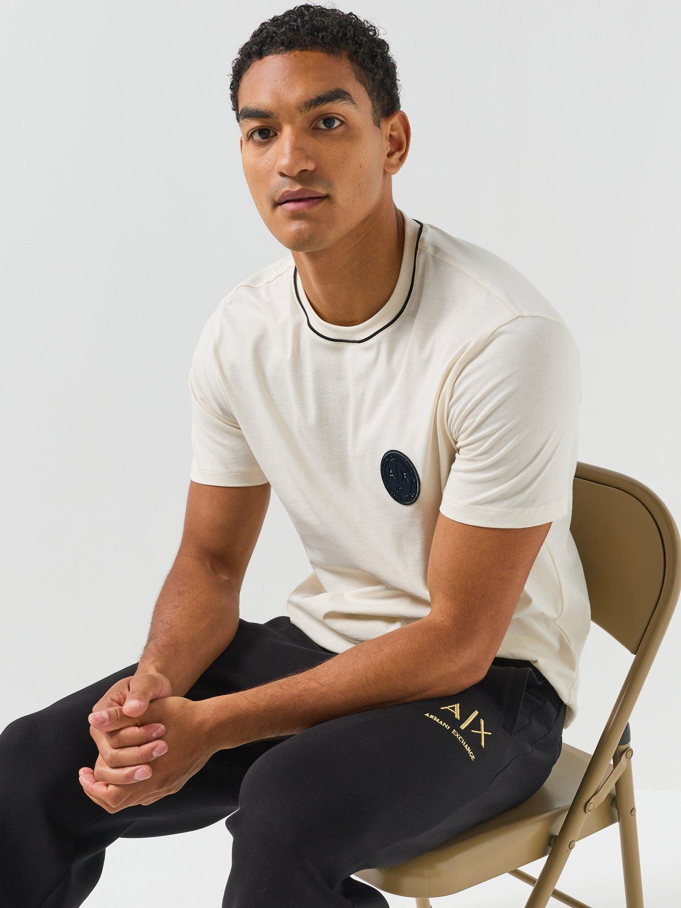 Image 4 of 6 of Armani Exchange Flock Badge Logo T-Shirt - Off White