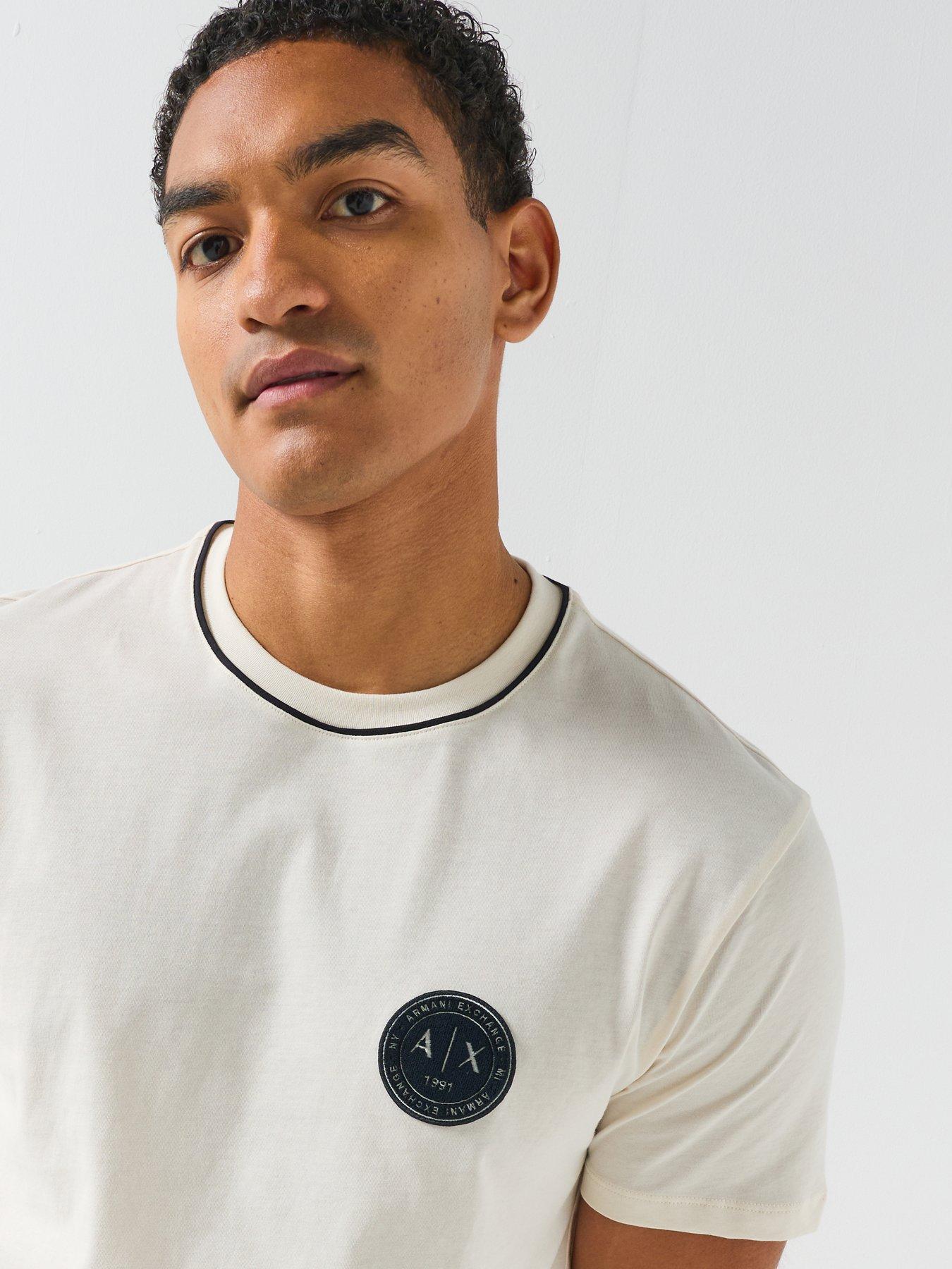 Image 5 of 6 of Armani Exchange Flock Badge Logo T-Shirt - Off White