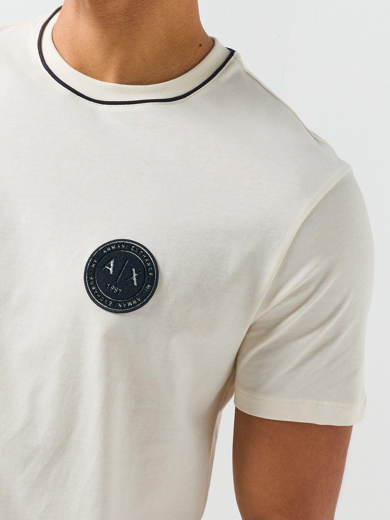 Image 6 of 6 of Armani Exchange Flock Badge Logo T-Shirt - Off White