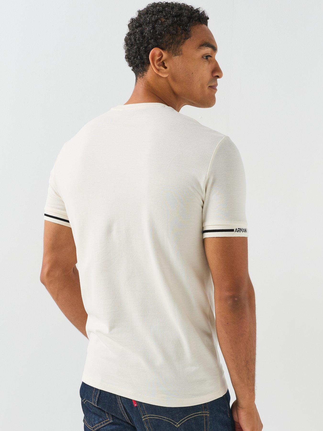 Image 2 of 6 of Armani Exchange Tipped Logo Cuff T-Shirt - Off White