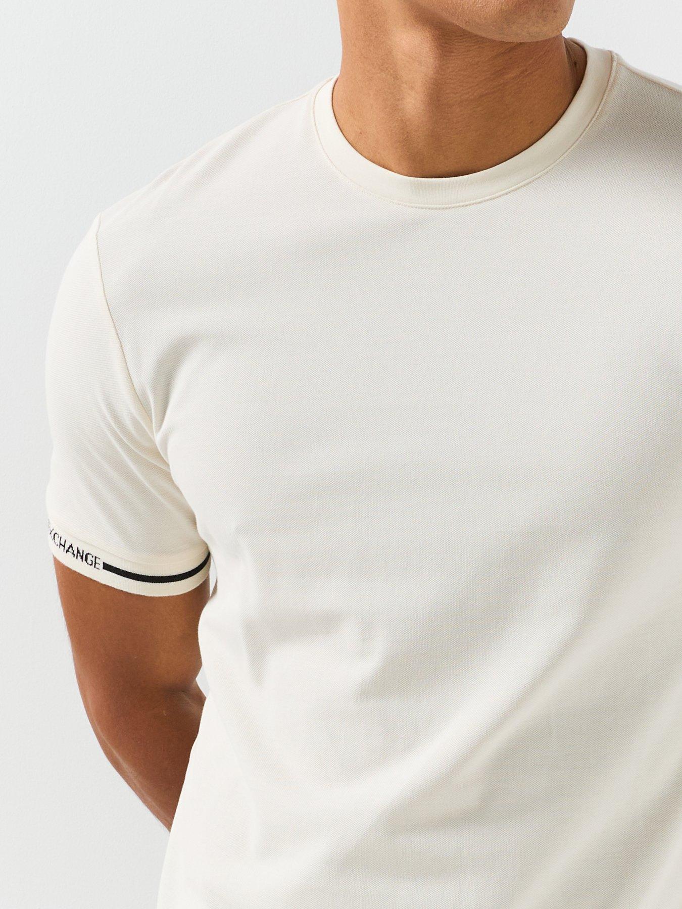 Image 6 of 6 of Armani Exchange Tipped Logo Cuff T-Shirt - Off White