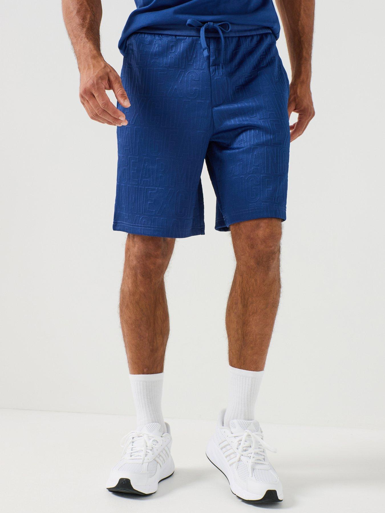 Armani Exchange All Over Tonal Logo Sweat Shorts - Bright Blue