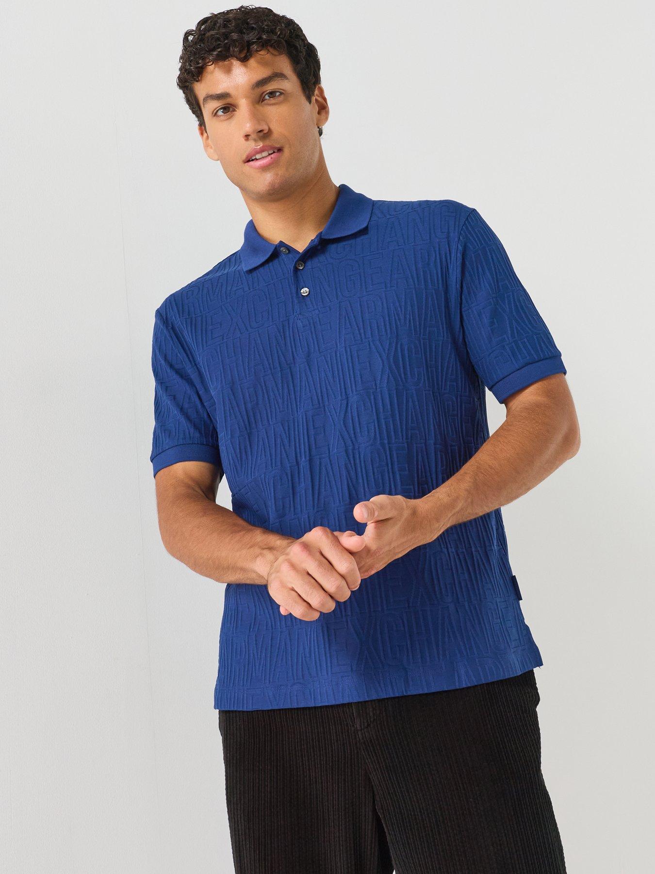 Armani Exchange Armani Exchange All Over Tonal Logo Polo Shirt - Bright Blue