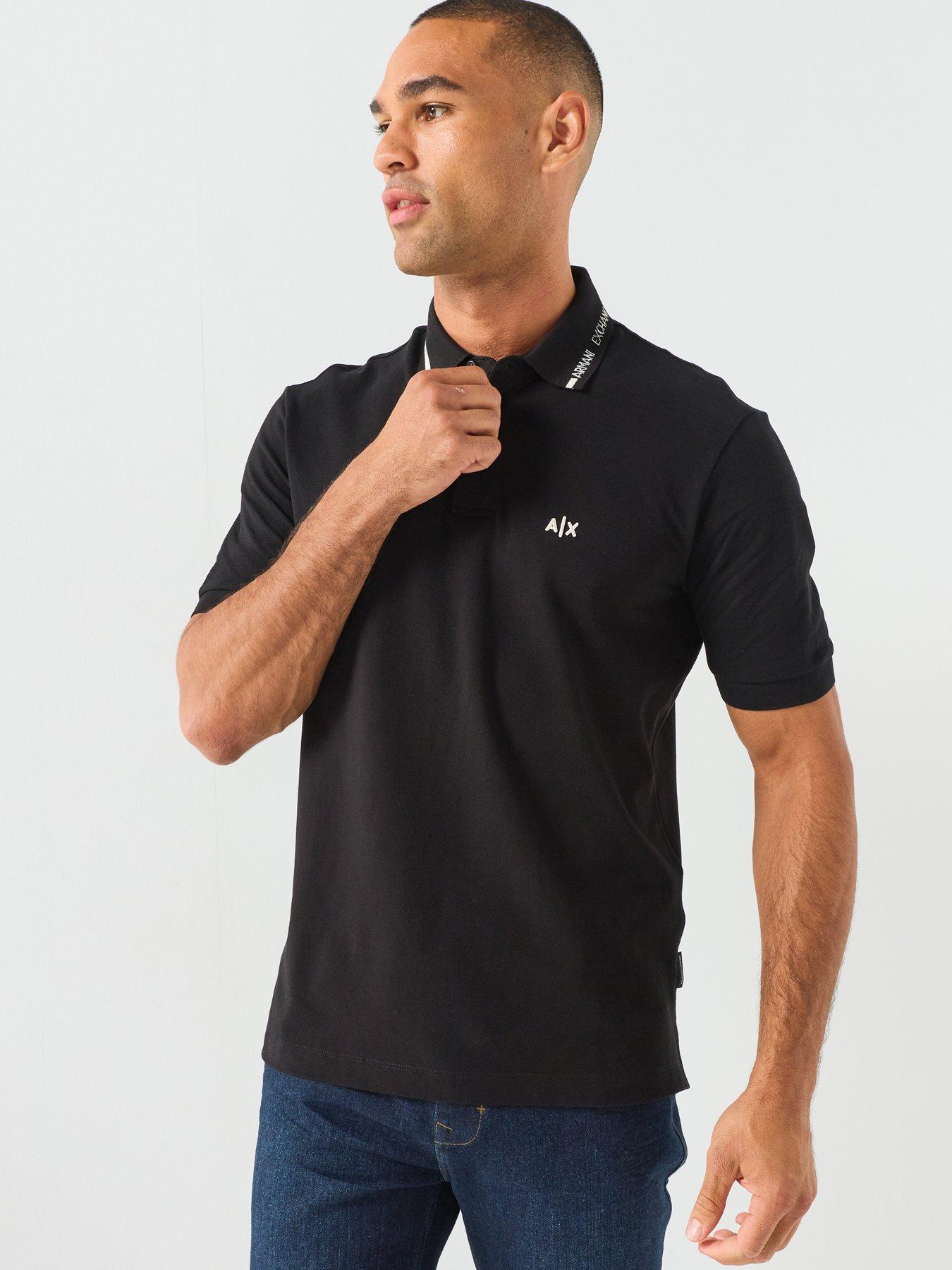 Armani Exchange Cotton Piqué Polo Shirt with Tipped Collar Detail - Black