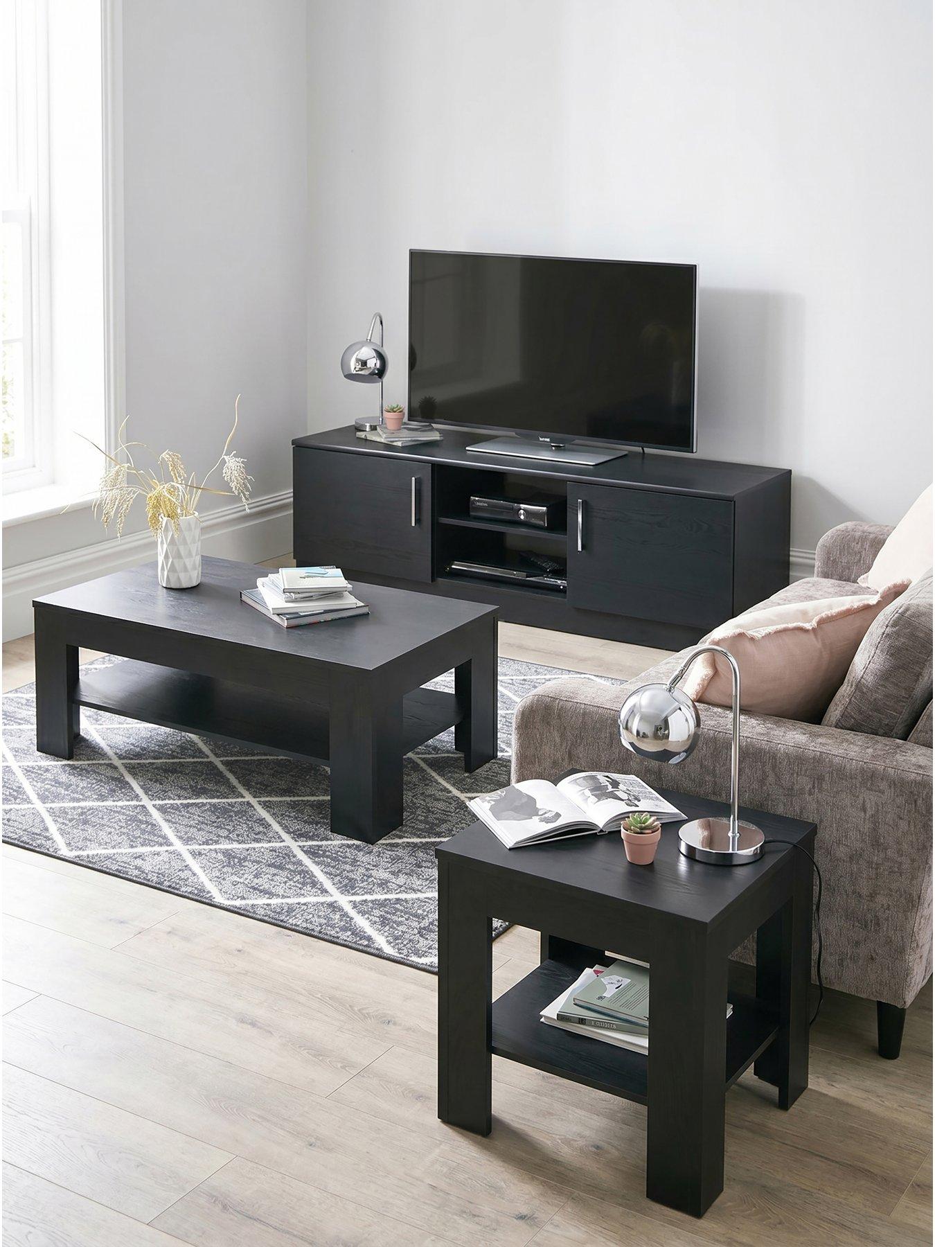 The Very Collection Panama 3 Piece Package - Side Table, Coffee Table and TV Unit - Black