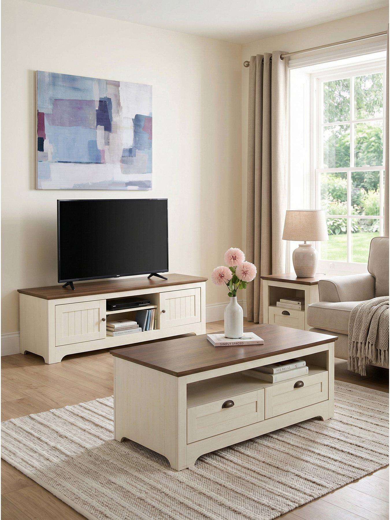 Image 1 of 7 of The Very Collection New Devon 3 Piece&nbsp;Package - Lamp Table, Coffee Table, TV&nbsp;Unit - Ivory/Walnut