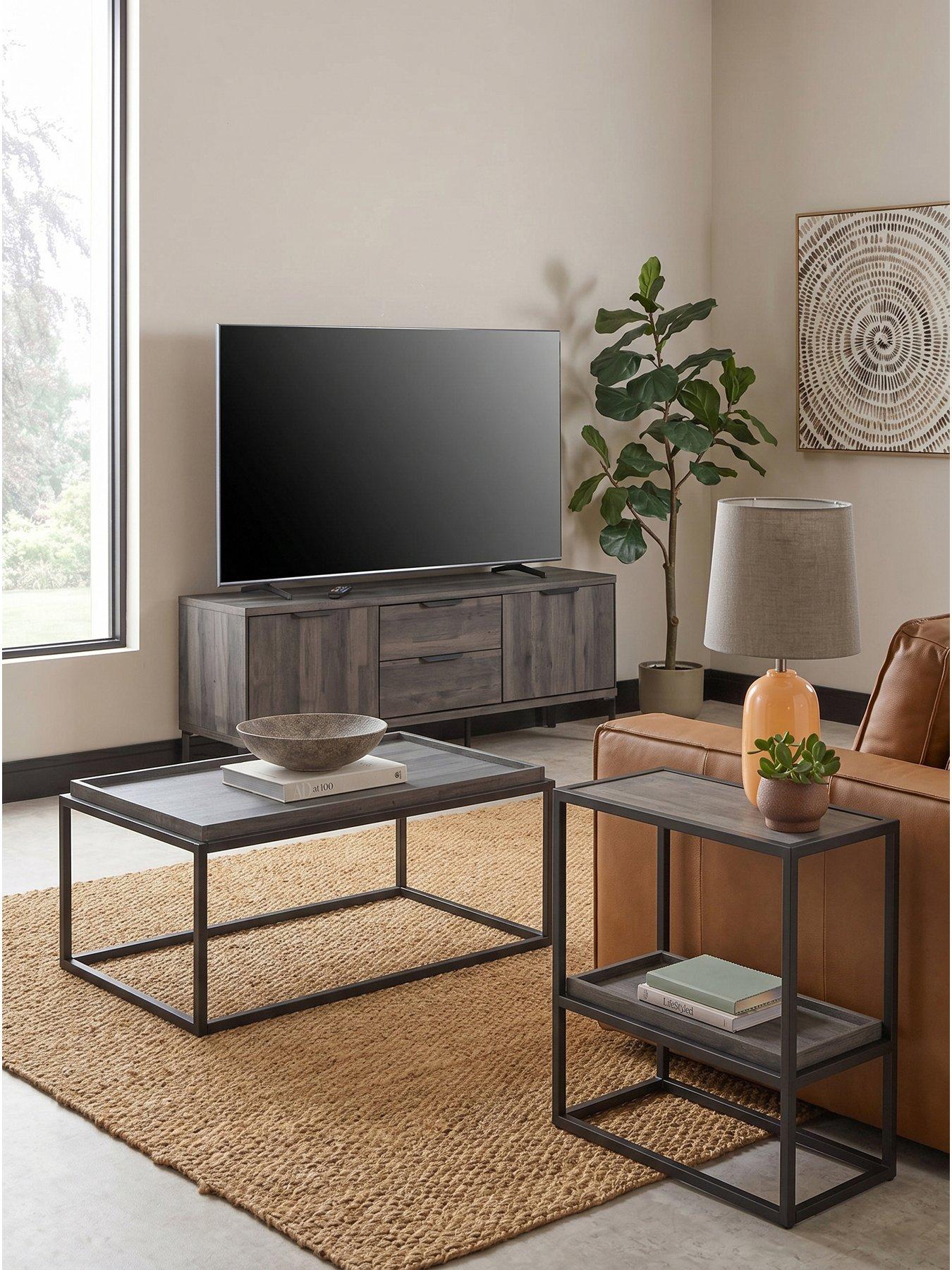 Image 1 of 7 of The Very Collection Harlem 3 Piece Package - End Table, Coffee Table and TV Unit - Black&nbsp;Oak - FSC&reg; Certified