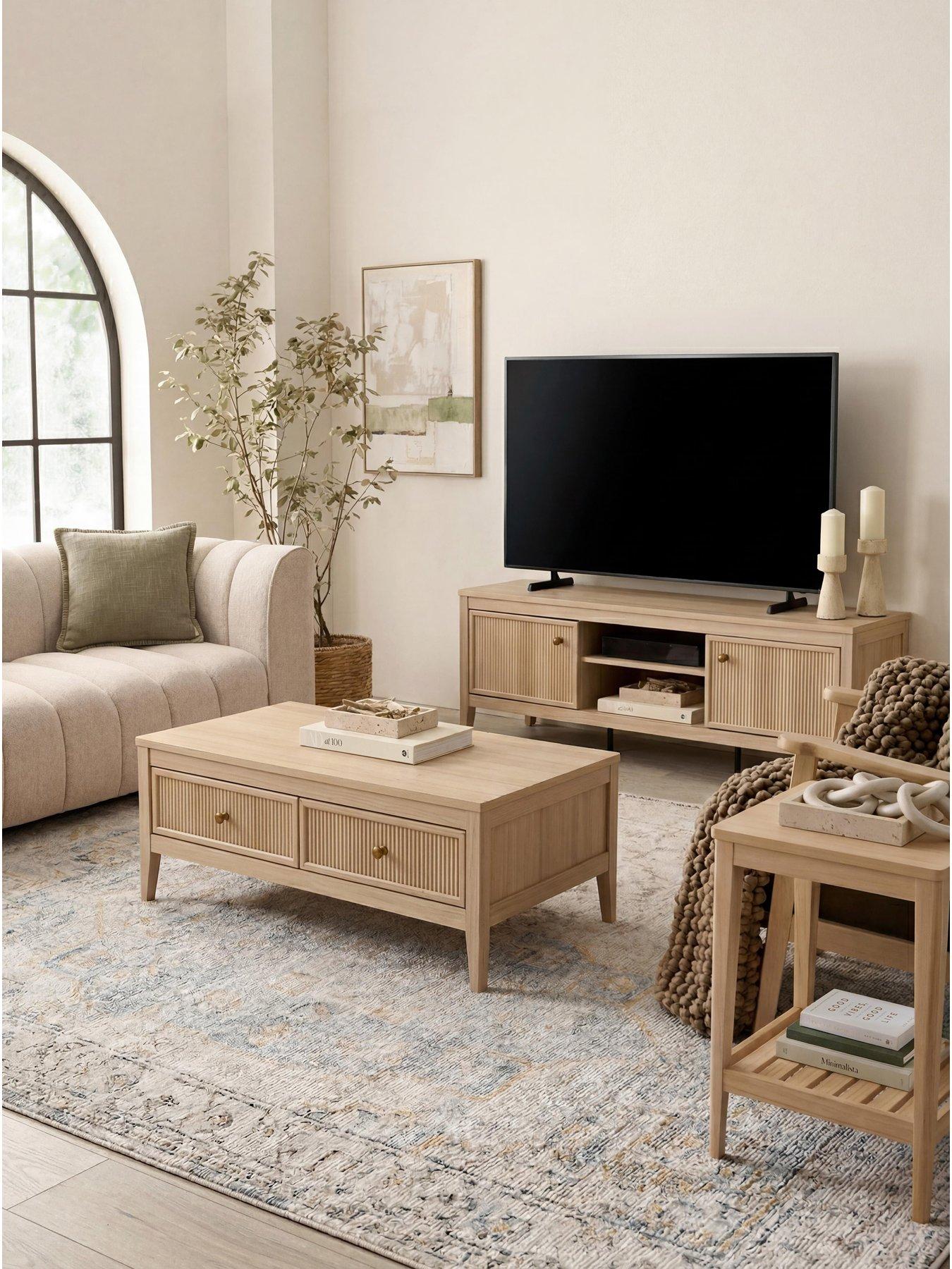 Michelle Keegan Home Lindley 3 Piece Package - Side Table, Coffee Table, TV Unit - Oak Effect - FSC® Certified