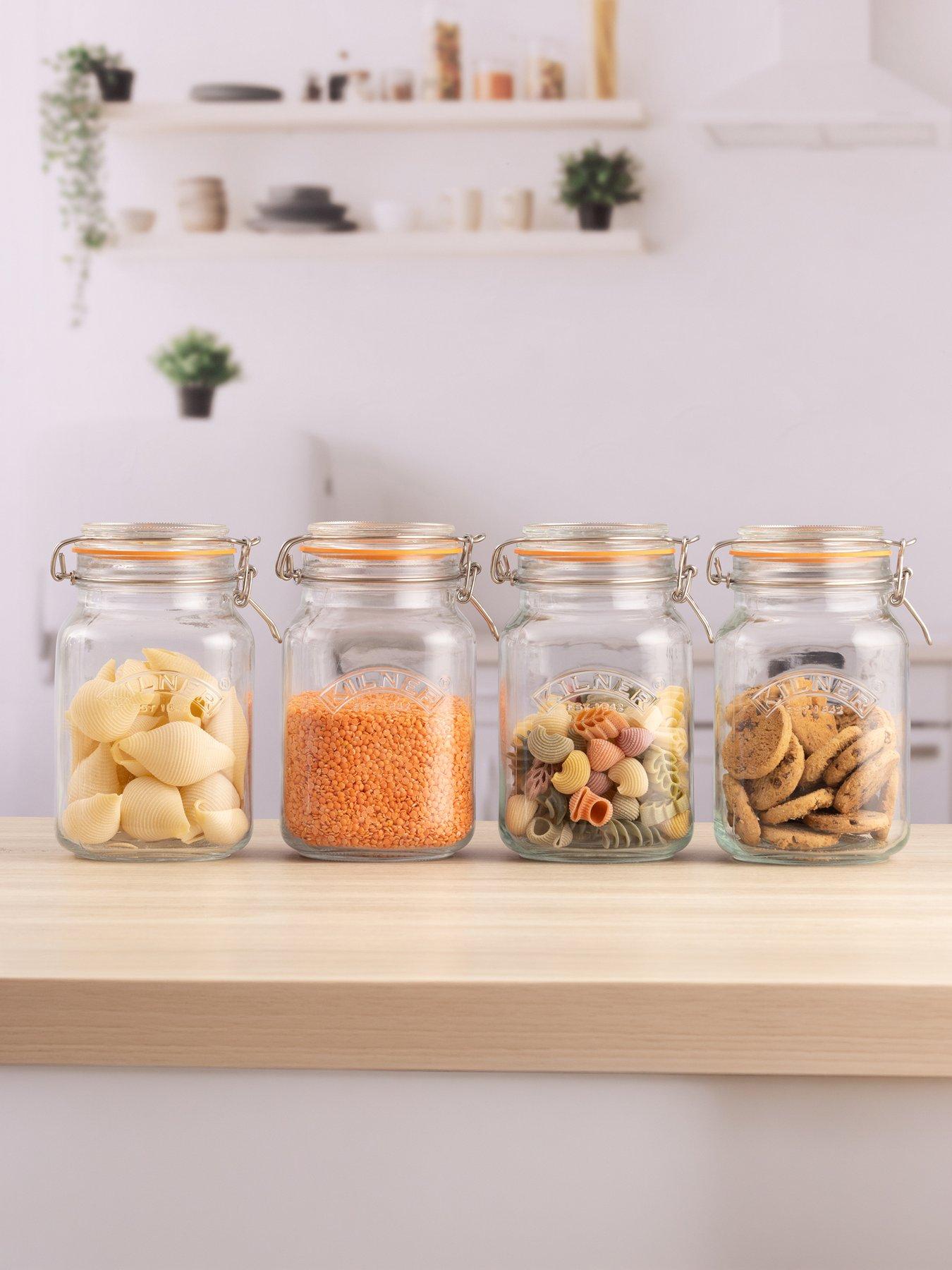 Image 1 of 7 of KILNER Set Of 4 Clip Top Square Jars 1.5 Litre