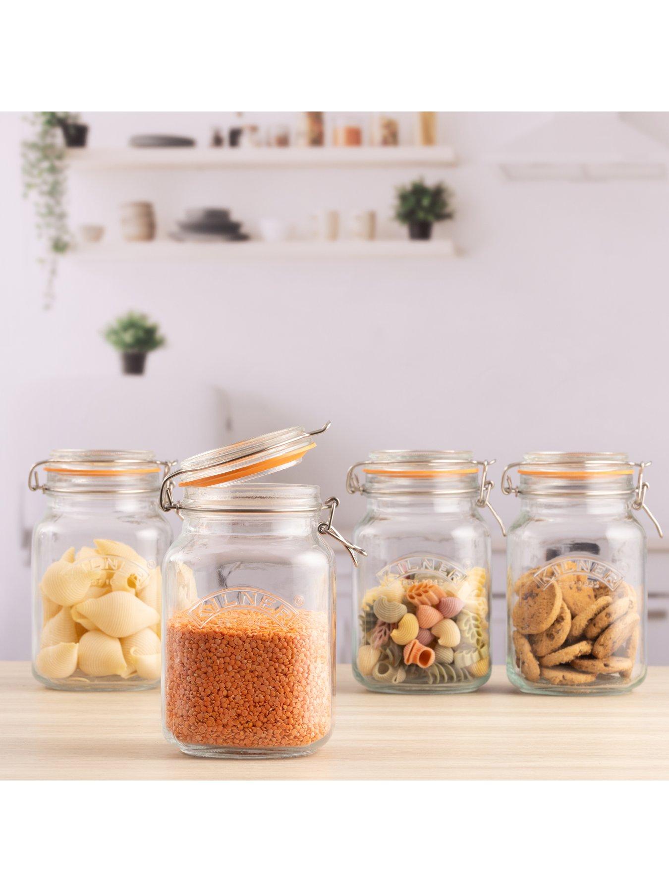 Image 3 of 7 of KILNER Set Of 4 Clip Top Square Jars 1.5 Litre
