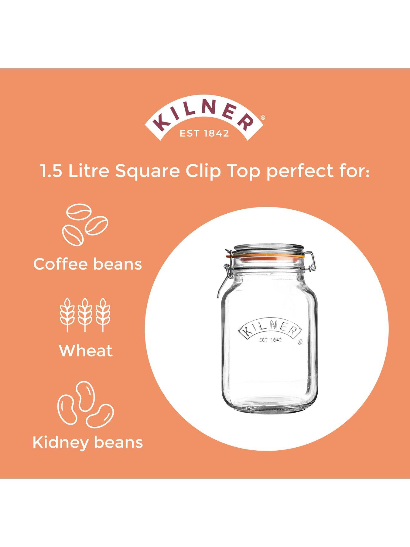 Image 6 of 7 of KILNER Set Of 4 Clip Top Square Jars 1.5 Litre