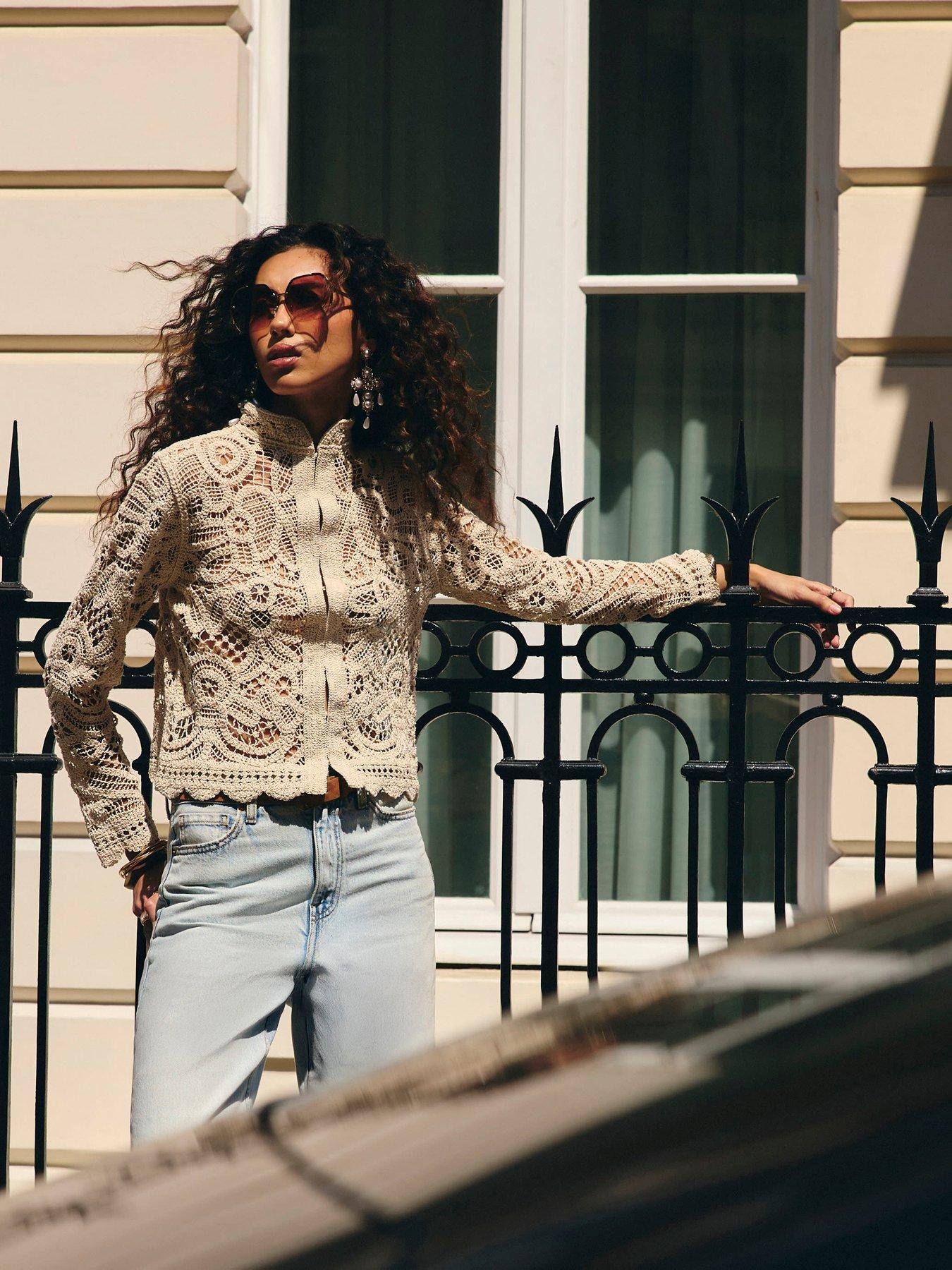 River Island Long Sleeve Crochet Drummer Jacket - Cream