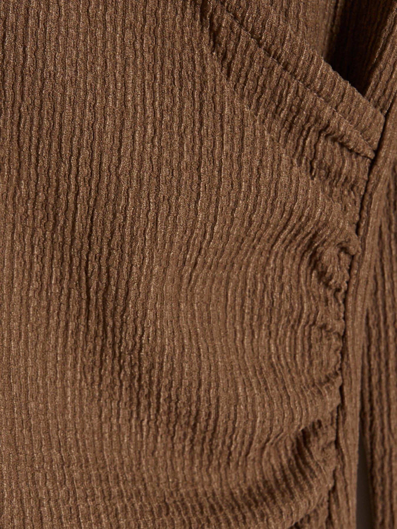 Image 6 of 6 of River Island Textured Wrap Midi Dress - Brown