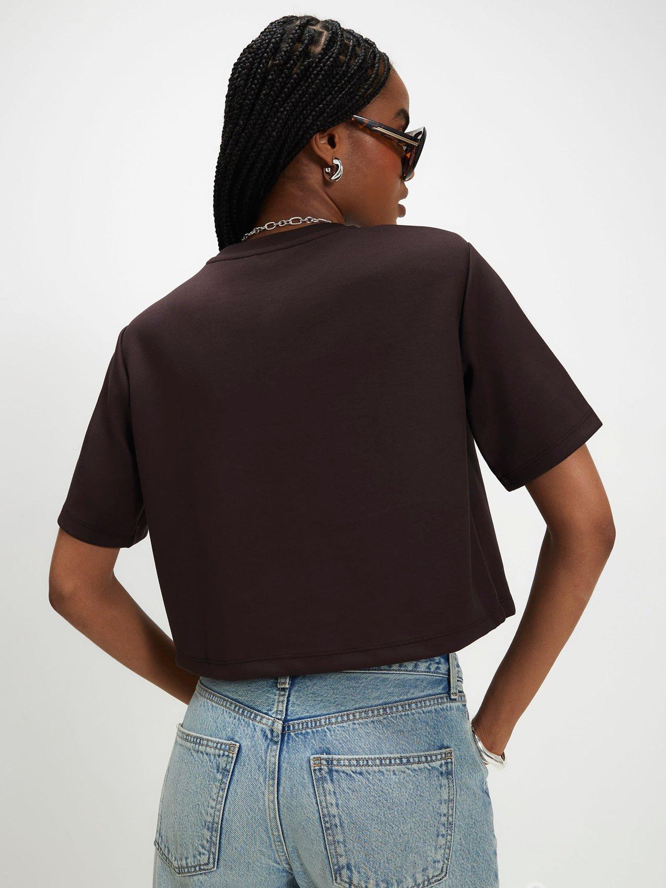 Image 2 of 6 of River Island Premium Shoulder Pad T-Shirt - Brown