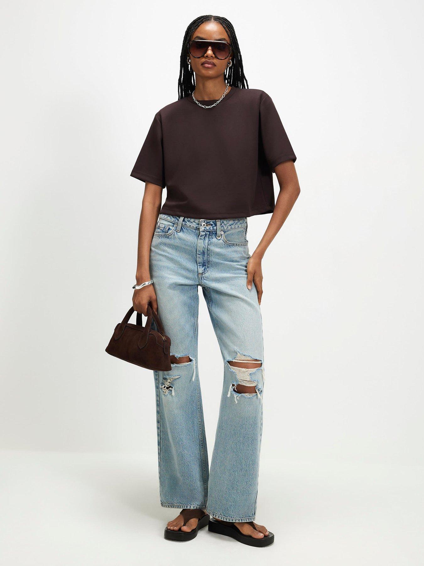 Image 3 of 6 of River Island Premium Shoulder Pad T-Shirt - Brown