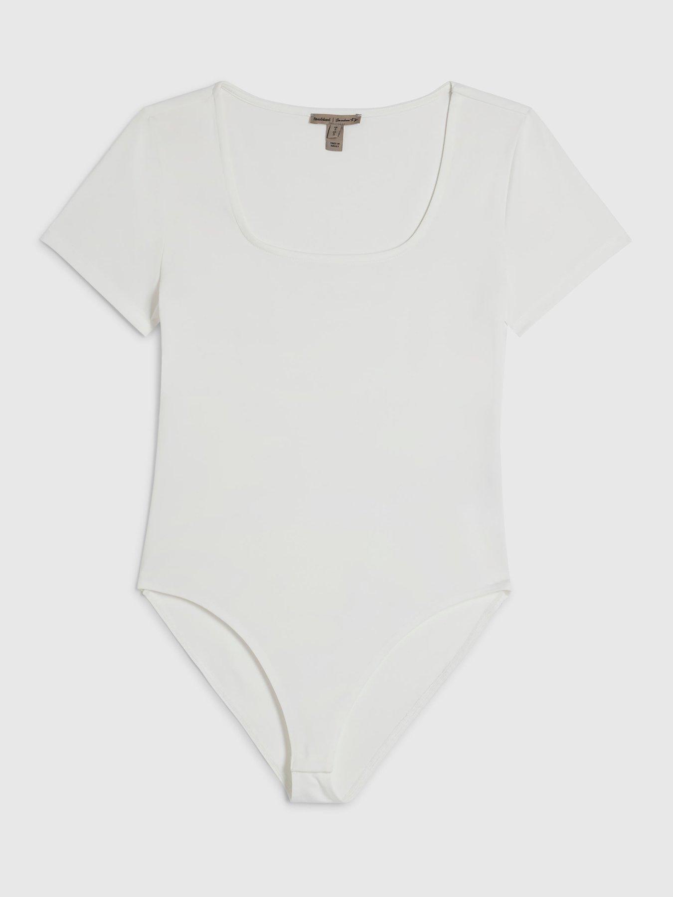 Image 5 of 6 of River Island Short Sleeve Scoop Neck Bodysuit - White