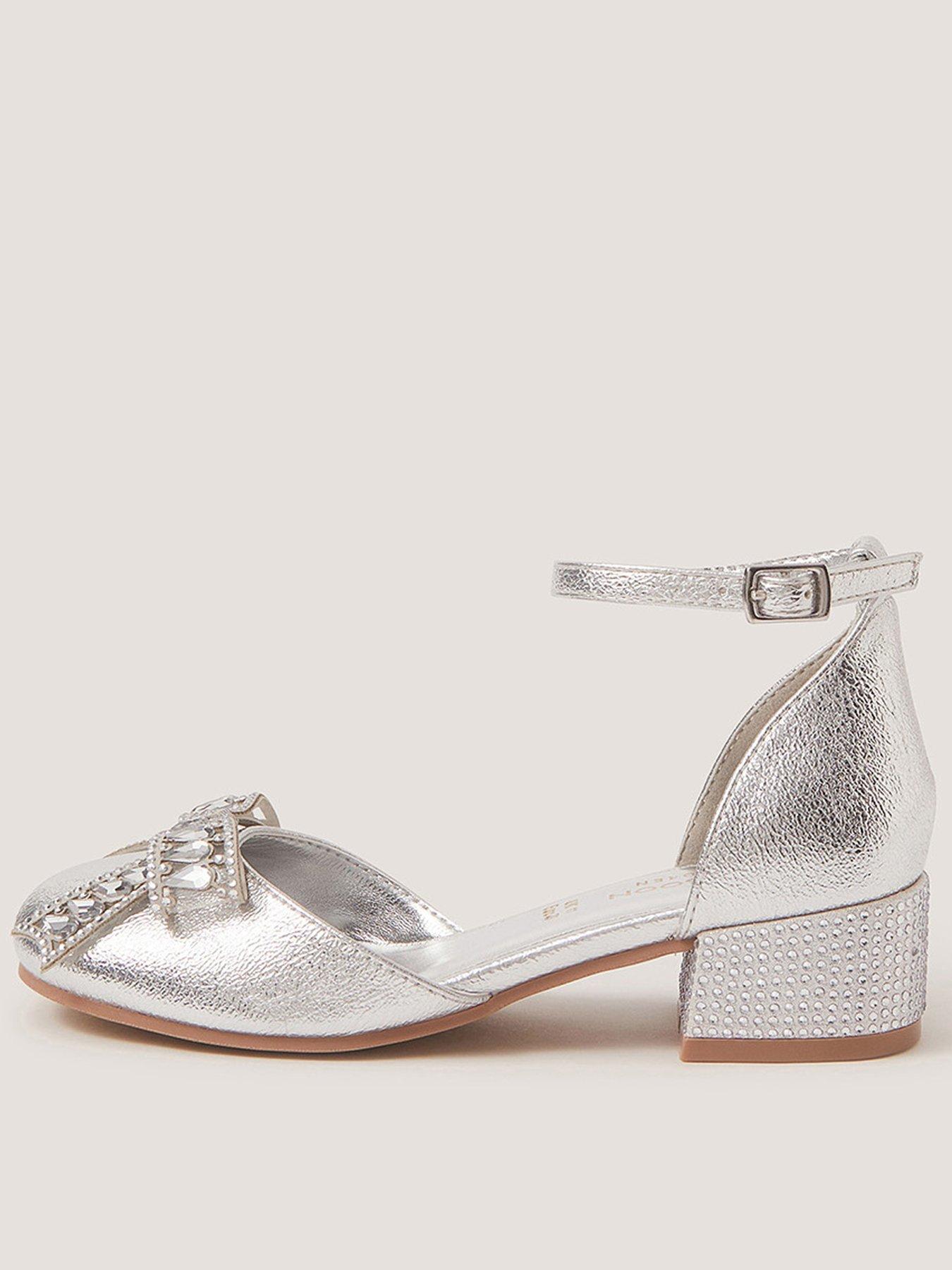 Monsoon Girls Diamante Bow 2 Part Heel Shoes - Silver