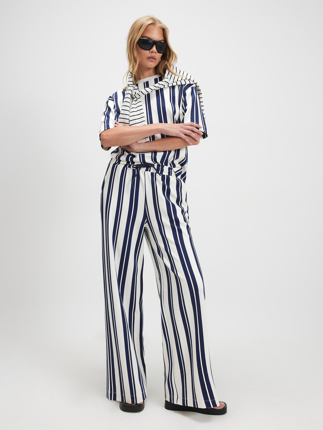 River Island Vertical Stripe Neoprene Co-Ord Trouser - White